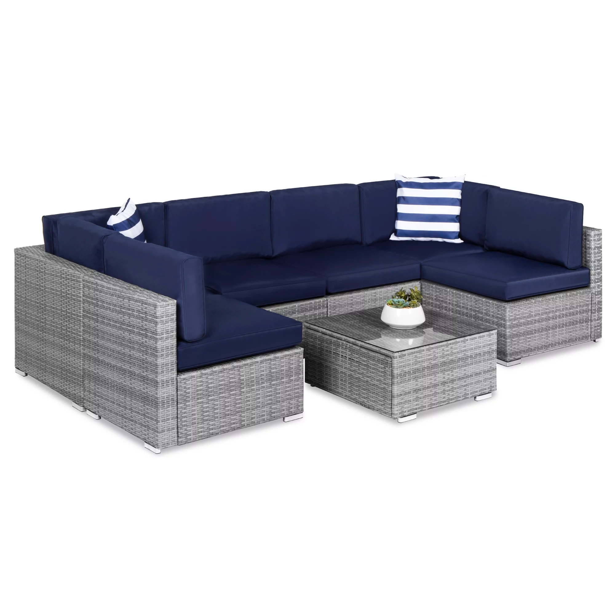 Best Choice Products 7-Piece Outdoor Modular Patio Conversation Furniture, Wicker Sectional Set - Gray/Navy - Cheap Fitting