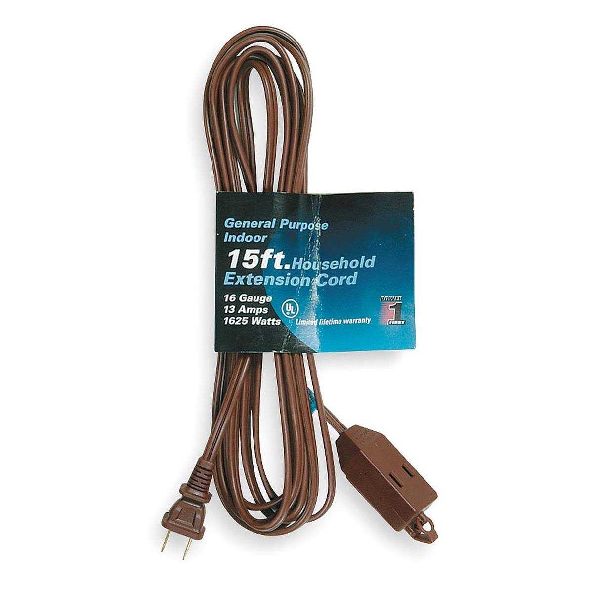 Power First Extension Cord 15 ft Cord Lg 16 AWG Wire 1FD71 - Cheap Fitting