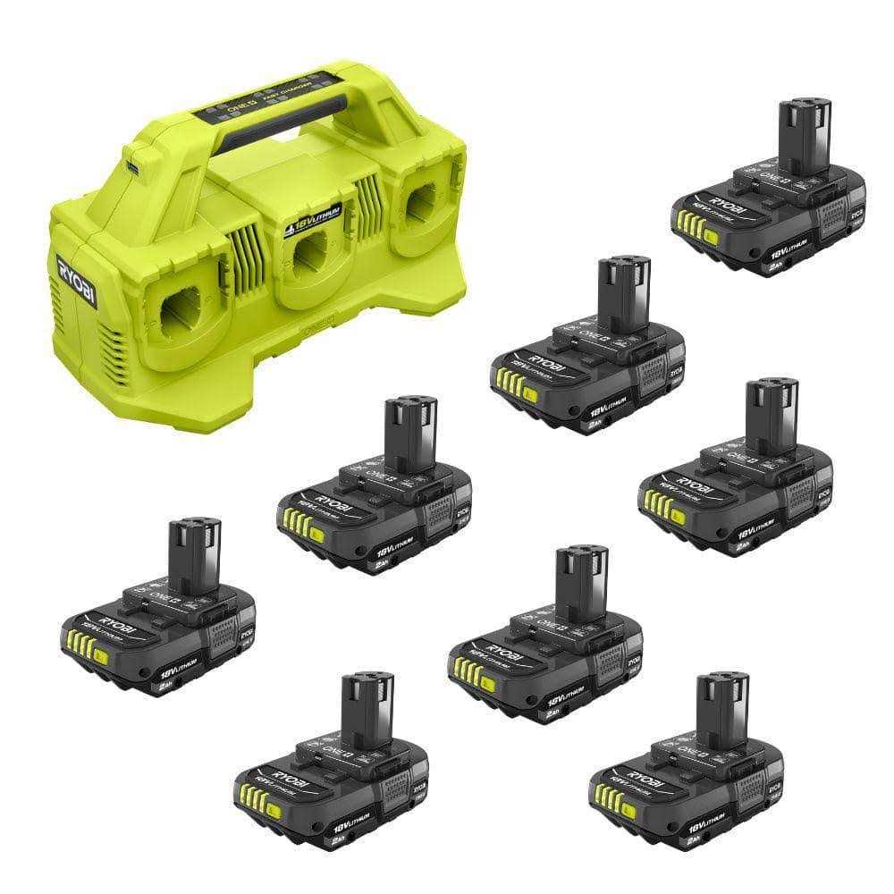 RYOBI ONE+ 18V Lithium-Ion 2.0 Ah Compact Battery with 6-Port Charger - Cheap Fitting