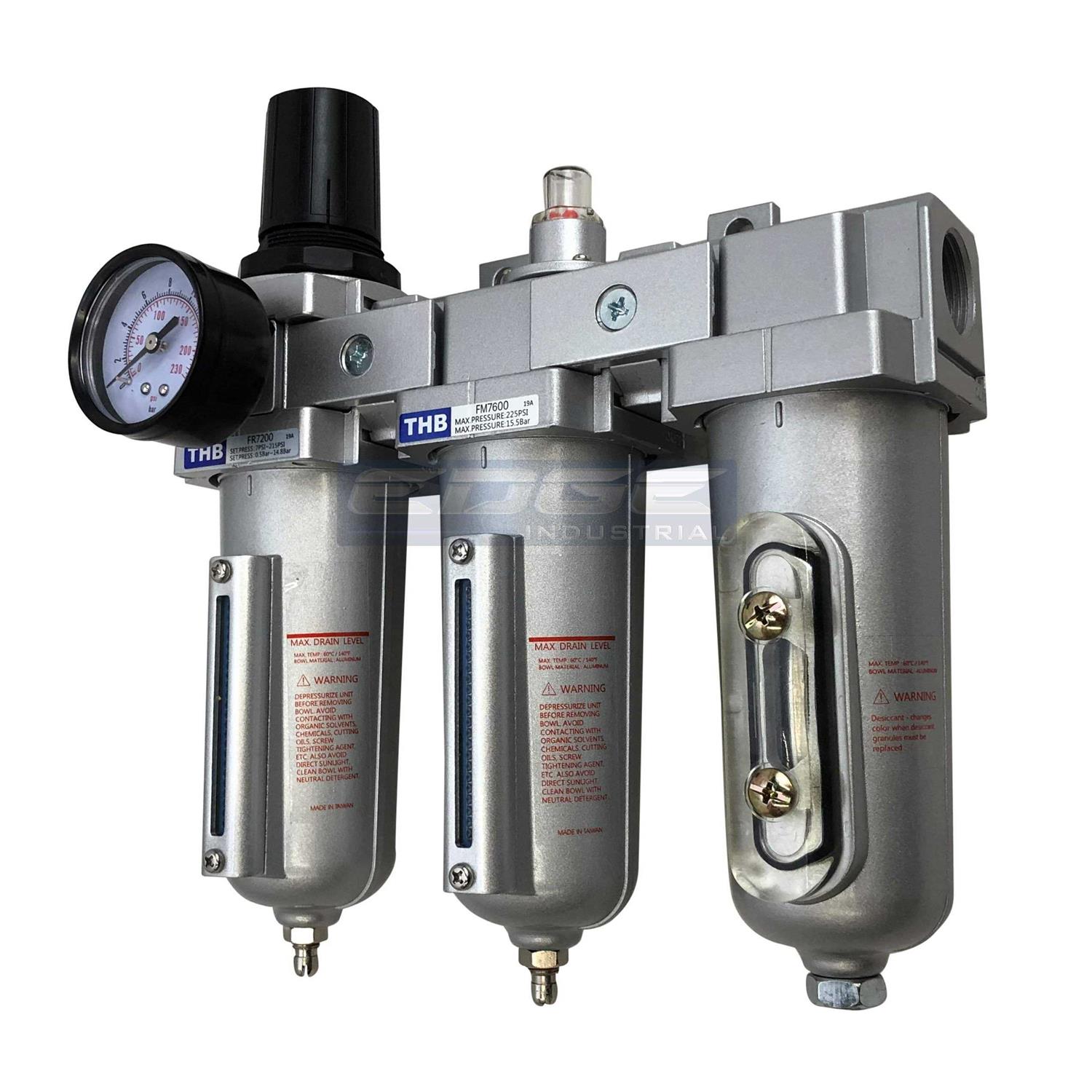 EDGE INDUSTRIAL 3 Stage Heavy Duty Industrial Grade Filter Regulator Coalescing Desiccant Dryer System For Compressed Air Lines - Cheap Fitting