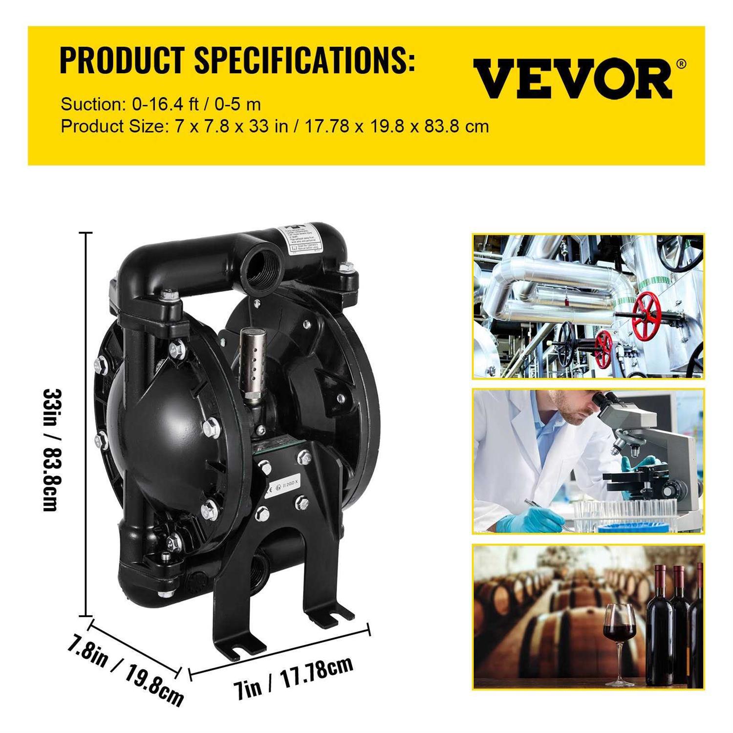 VEVOR Air-Operated Double Diaphragm Pump QBY4-25L F46 35 Gpm 1 Inlet And Outlet YBGMBQBY4-25LF461V0 - Cheap Fitting