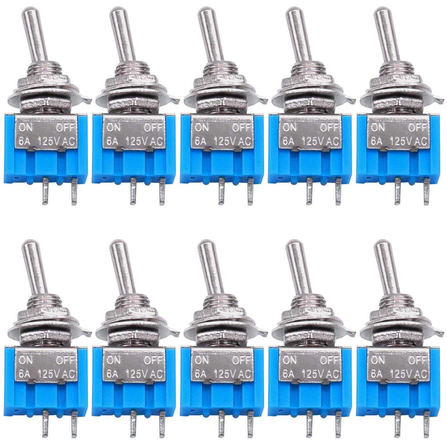 Taiss 10PCS SPST Mini Toggle Switch 2 Pin 2 Position ON/Off Miniature Toggle Switch 6A 125V MTS-101 - Cheap Fitting