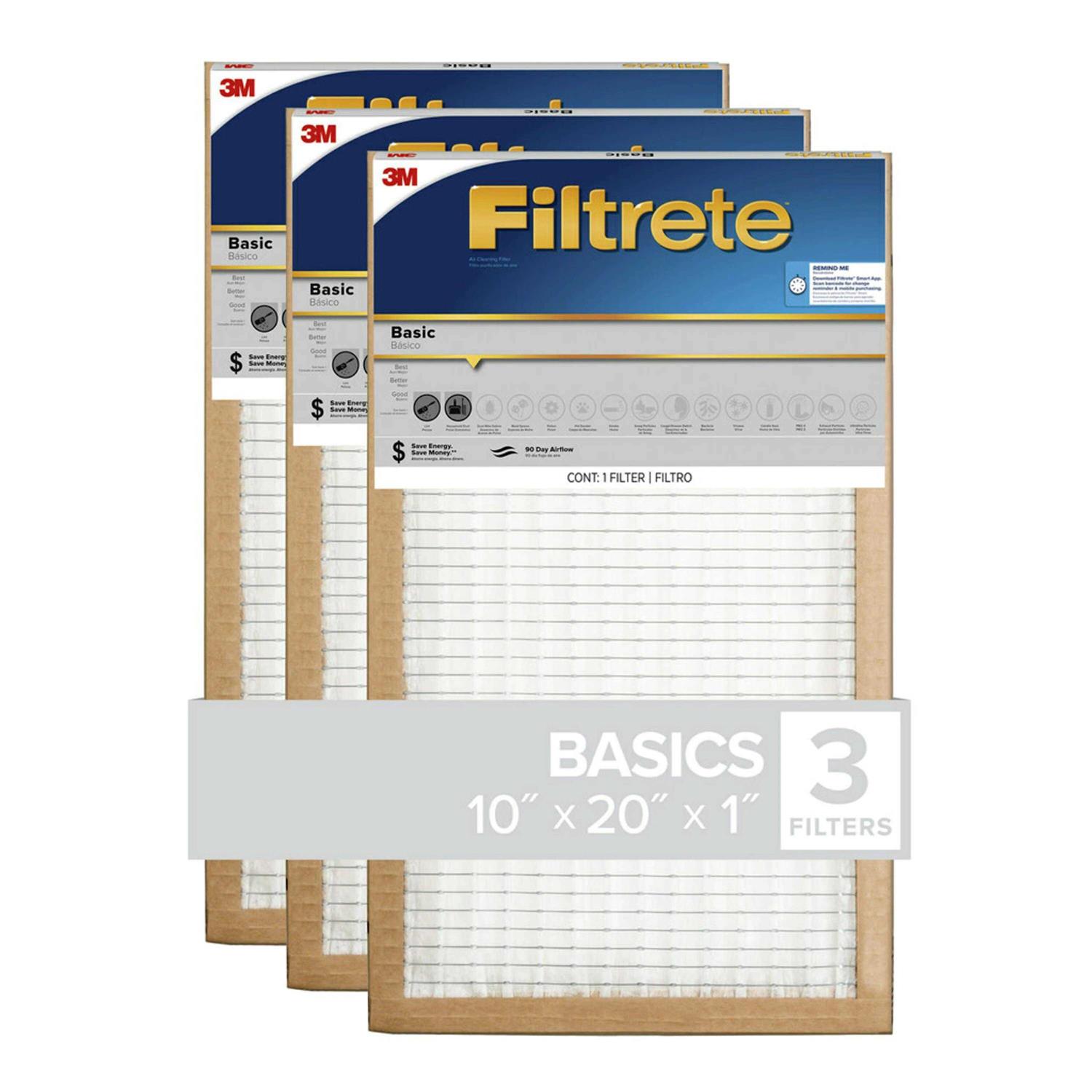 Filtrete 10-in W x 20-in L x 1-in MERV 5 Basic Pleated Air Filter FBL07-3PK-4 - Cheap Fitting