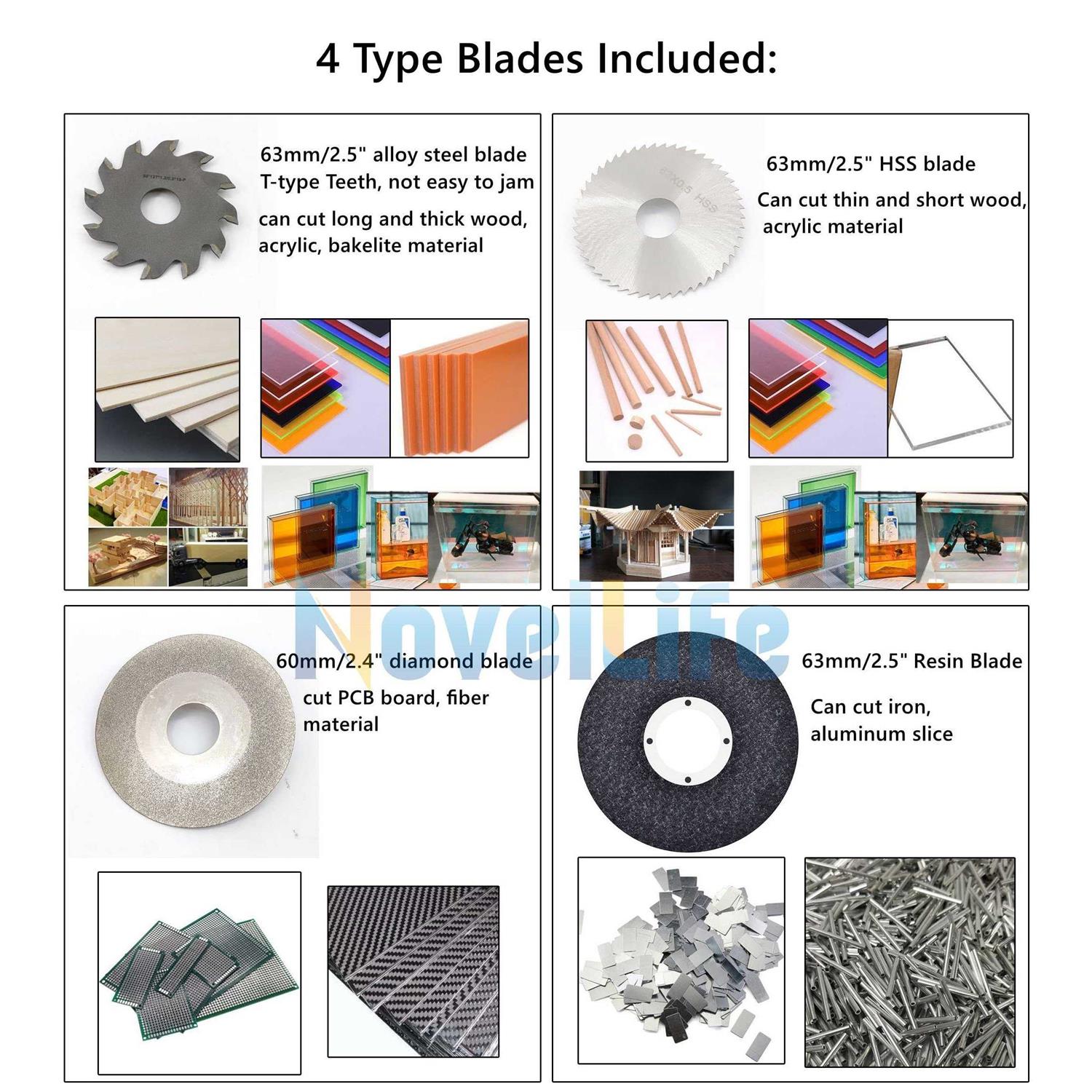 NovelLife Mini Hobby Table Saw Handmade Woodworking Bench Saw DIY Model Crafts Cutting Tool with Adjustable Power Supply 63mm HSS Circular Saw Blade - Cheap Fitting