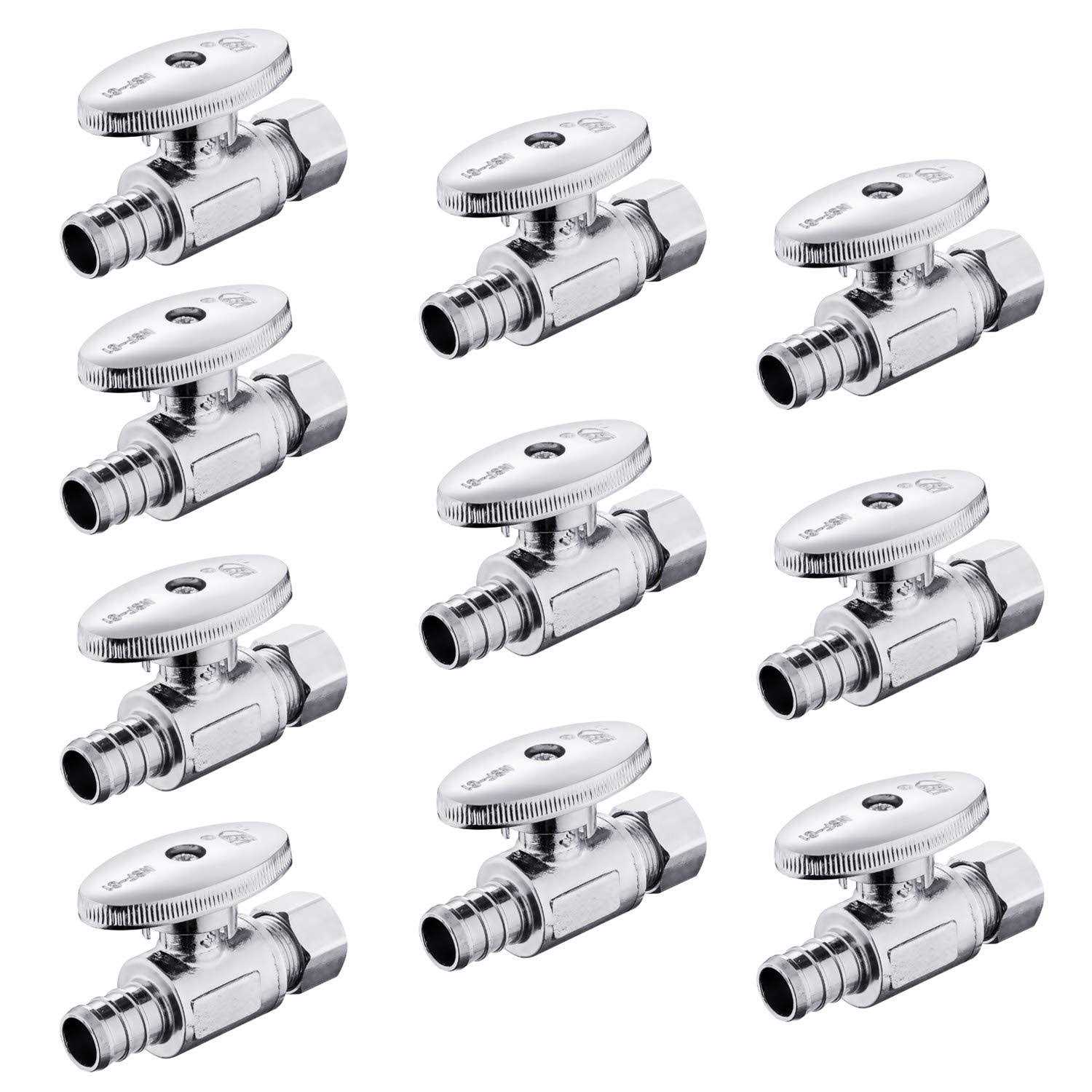 EFIELD 1/4 Turn Straight Stop Valve 3/8 OD Compression X 1/2 Barb Crimp Pex Chrome Plated Brass - Cheap Fitting