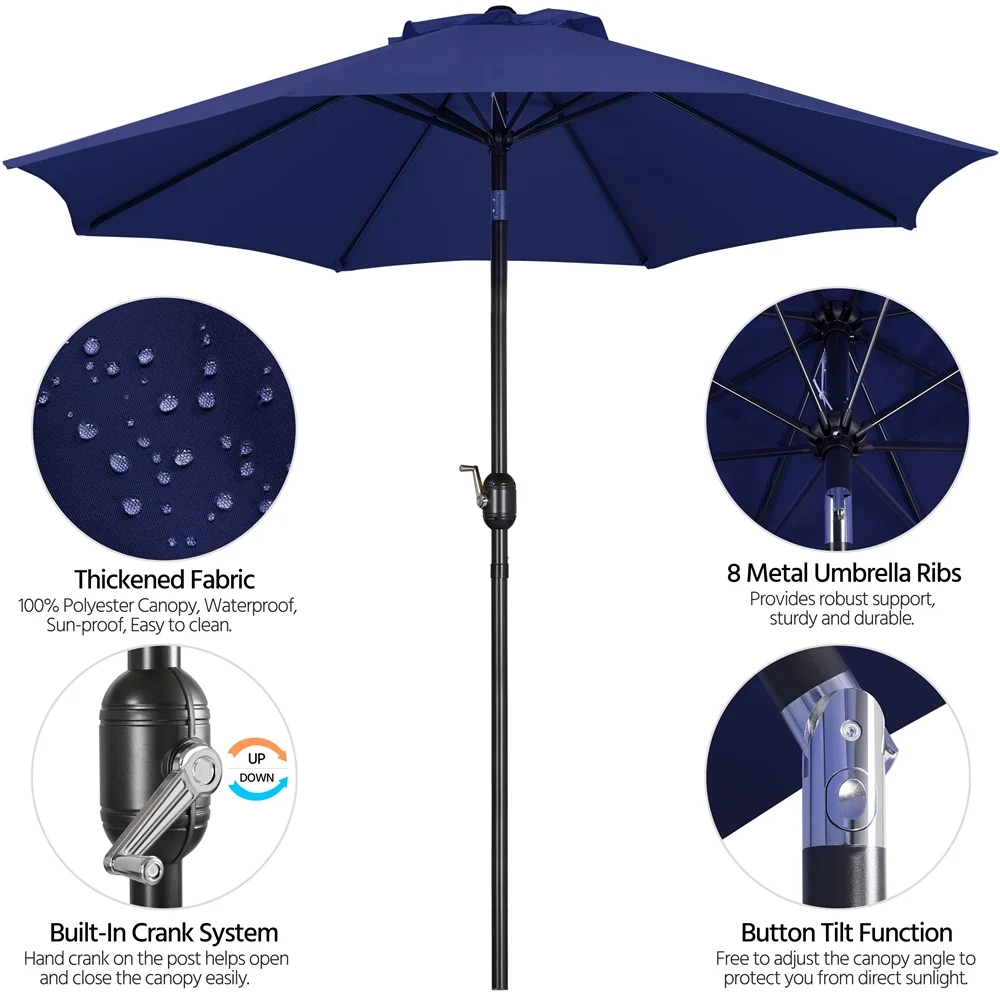 Alden Design 9FT Patio Umbrella 8 Ribs with Push Button Tilt and Crank, Navy Blue - Cheap Fitting