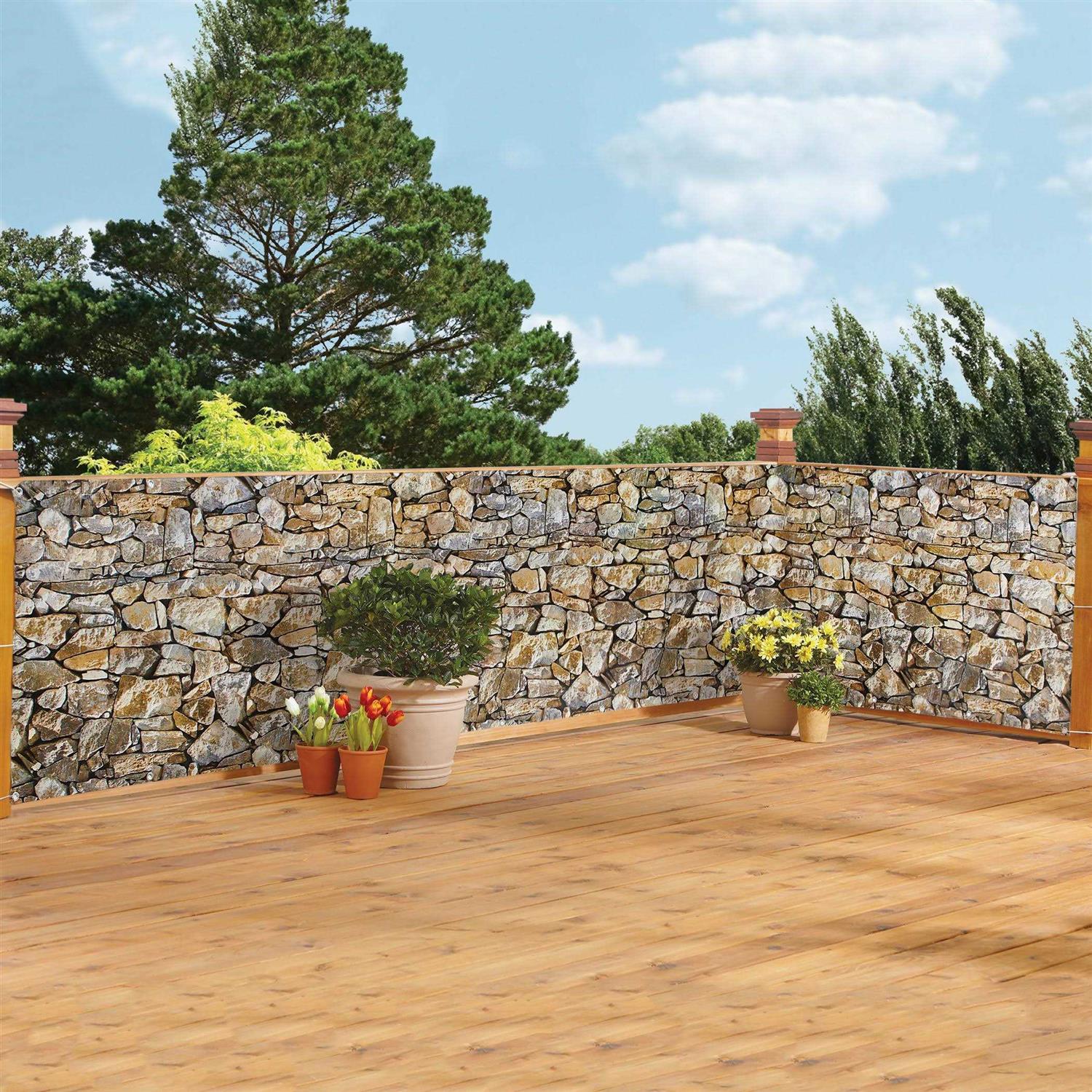 Collections Etc Realistic Faux Stone Privacy Fence Cover-Rope & Metal Eyelets Included-Easy Installation to Any Fence/Deck-Hides Unsightly Views - Cheap Fitting