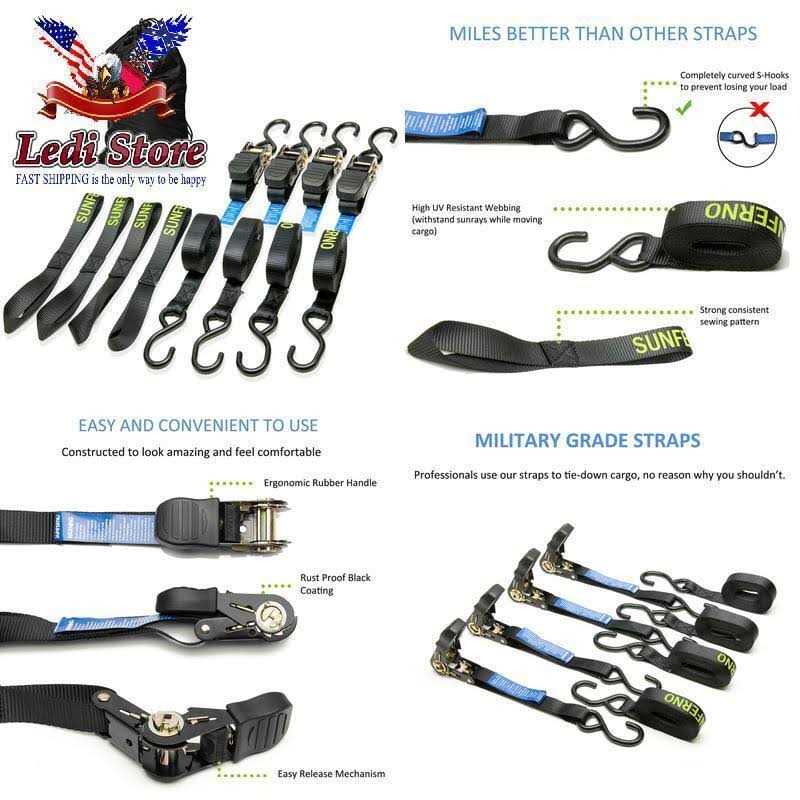 Sunferno Ratchet Straps Tie Down 2500Lbs Break Strength 15 Foot - Cheap Fitting