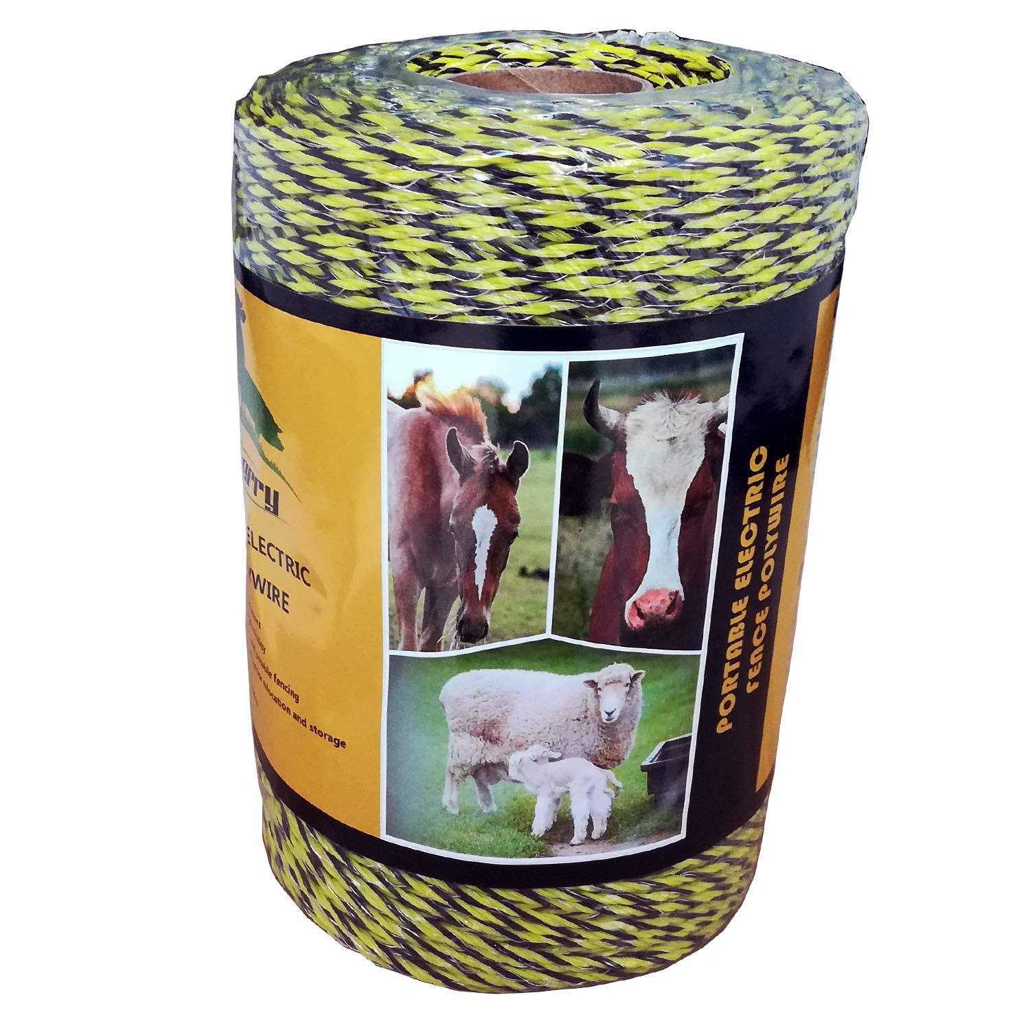 Farmerry Portable Electric Fence Polywire with 6 Conductors, Yellow and Black - Cheap Fitting