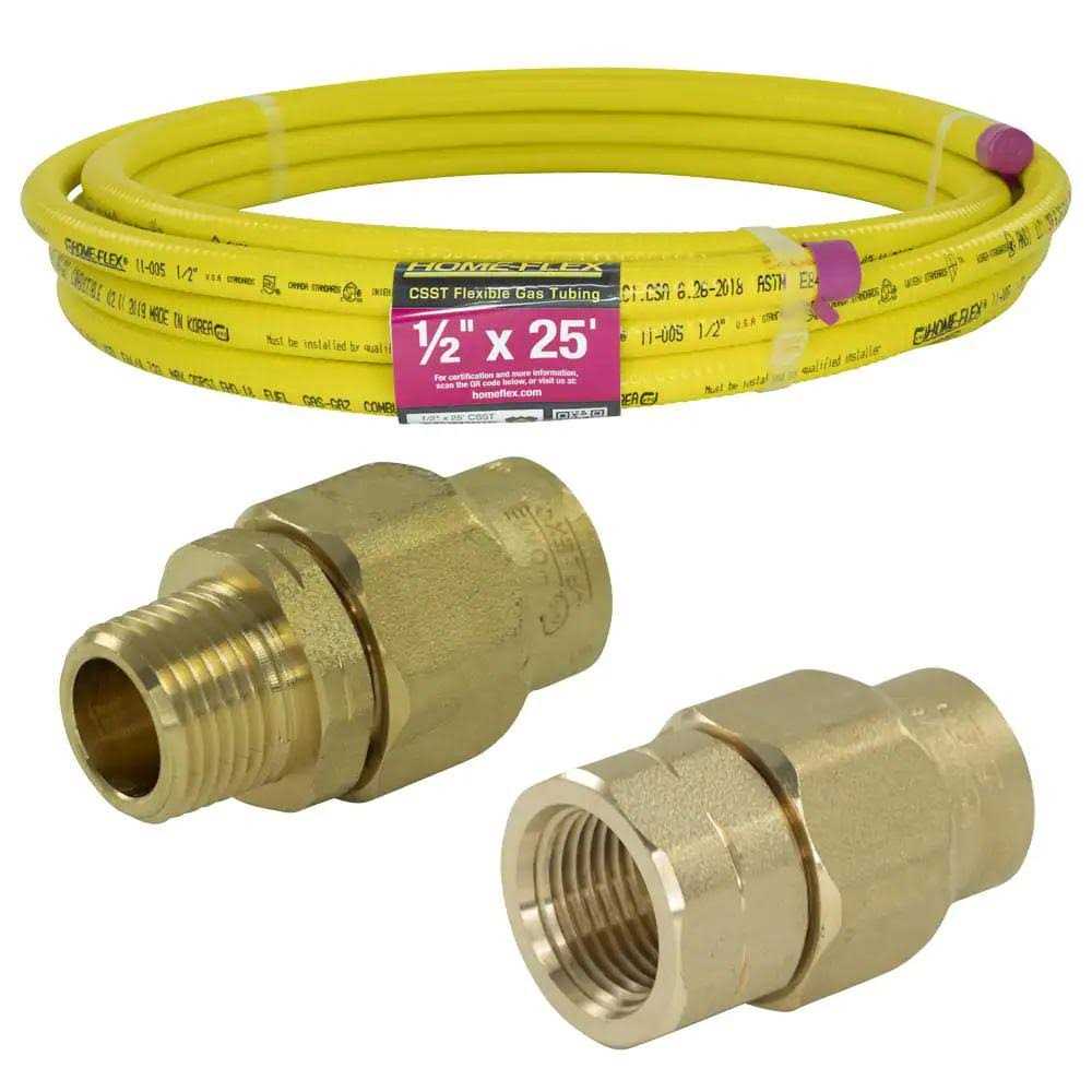 HOME-FLEX 1/2 in. x 25 ft. CSST MPT/FPT Connection Kit 1/2 in. MPT Male Adapter 1/2 in. FPT Female Adapter CSST Pipe - Cheap Fitting