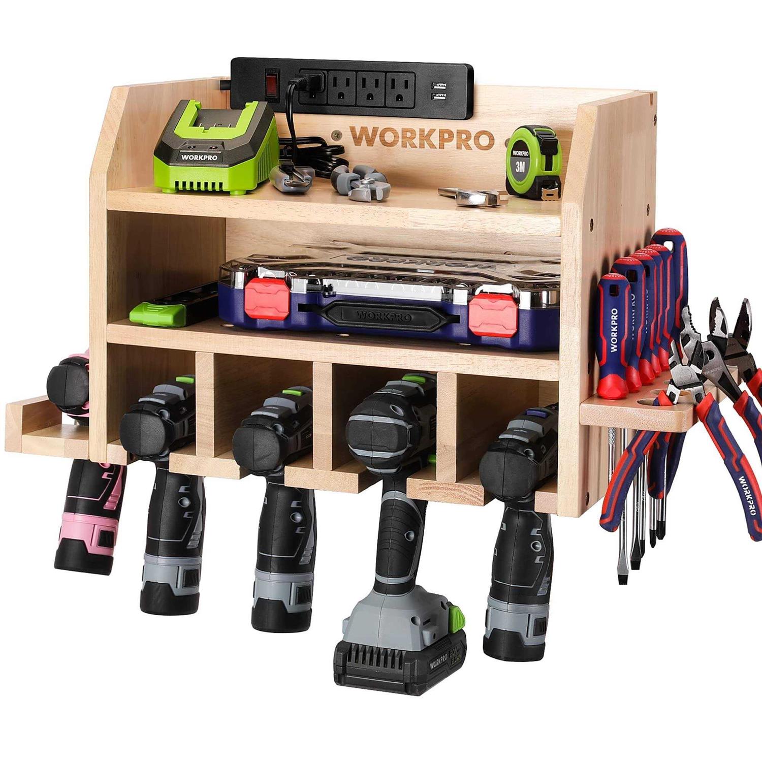 Workpro Power Tool Organizer Cordless Drill Holder Storage Wall Mount with 5 Dr - Cheap Fitting