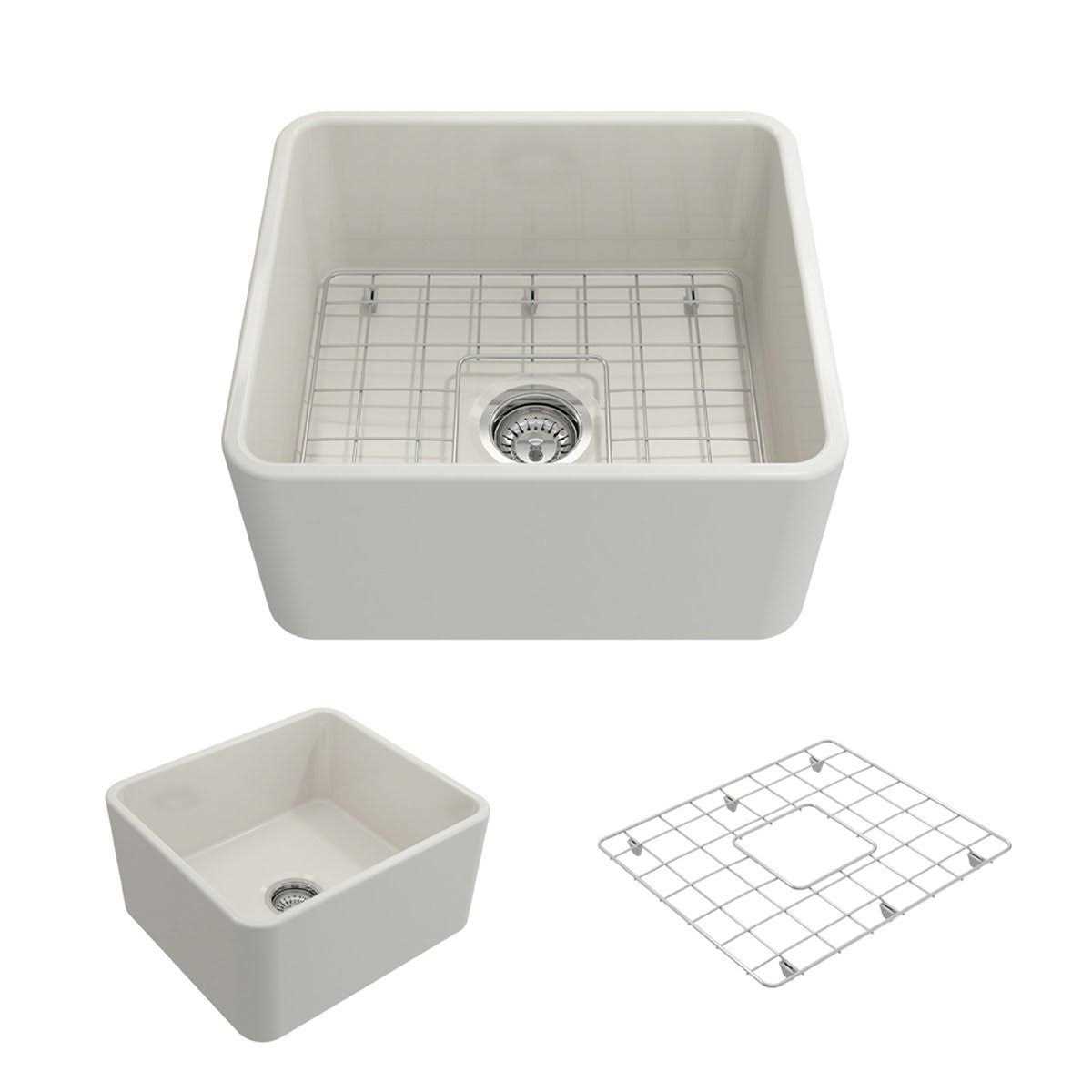BOCCHI Classico Farmhouse Apron Front Fireclay Single Bowl Kitchen Sink with Protective Bottom Grid and Strainer - Cheap Fitting