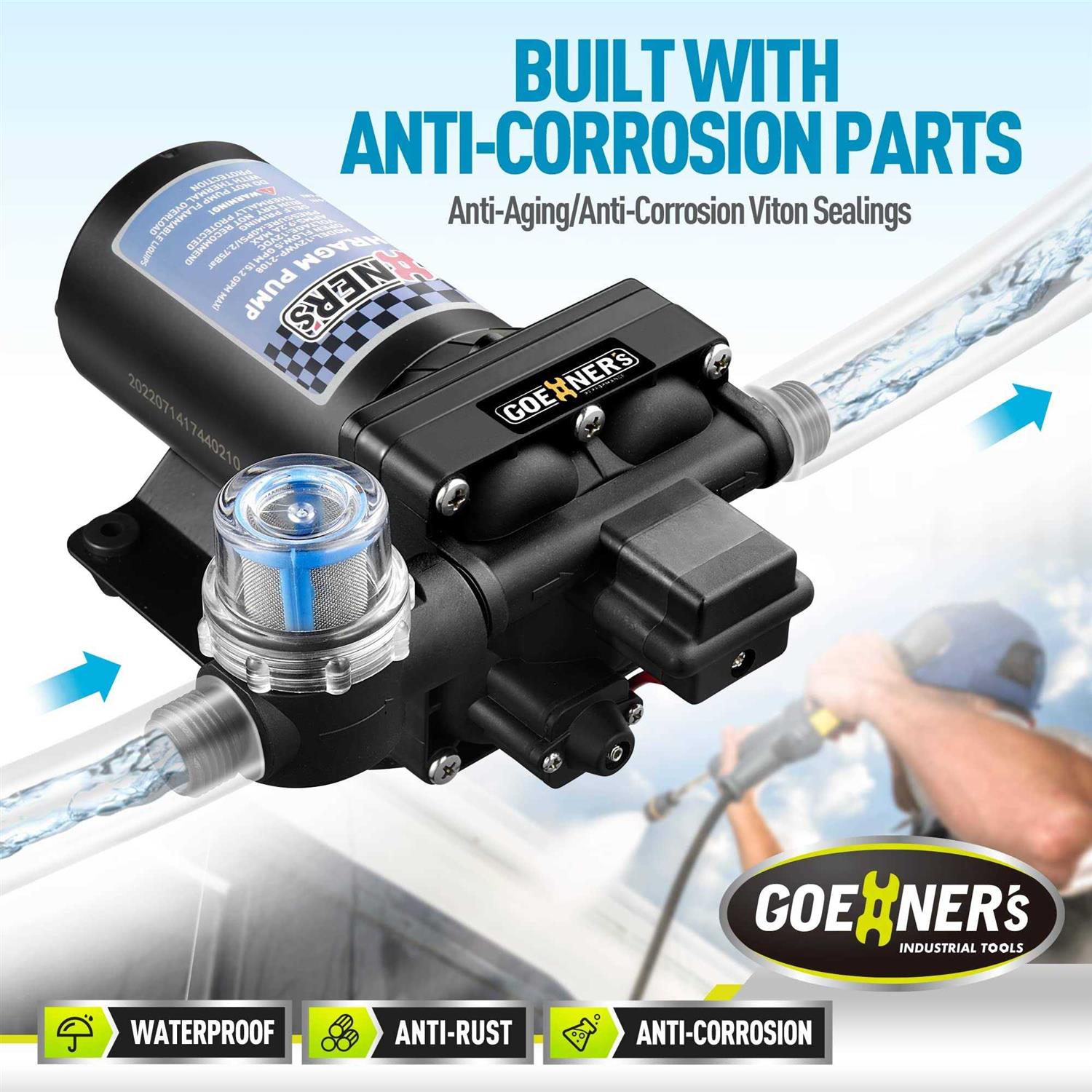 RV Fresh Water Pump, 12V DC Water Pump, 6.5GPM 70PSI Self-Priming Diaphragm Water Pump with Pressure Switch and Strainer for RV - Cheap Fitting