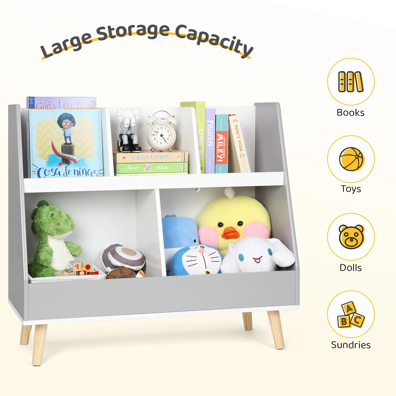 Cowiewie Kid's Bookshelf with 3-Removable Toy Bins, 4-Tier Display Stand, 1 Storage Cabinets with Door, Toy Storage Organizer for Playroom, Kids Room, Bedroom,White - Cheap Fitting