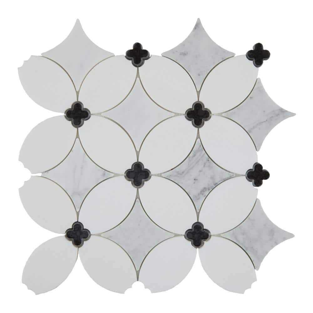 Daltile Lavaliere Diamond and Thassos White 14 in. x 14 in. Marble Petal Mosaic Tile - Cheap Fitting