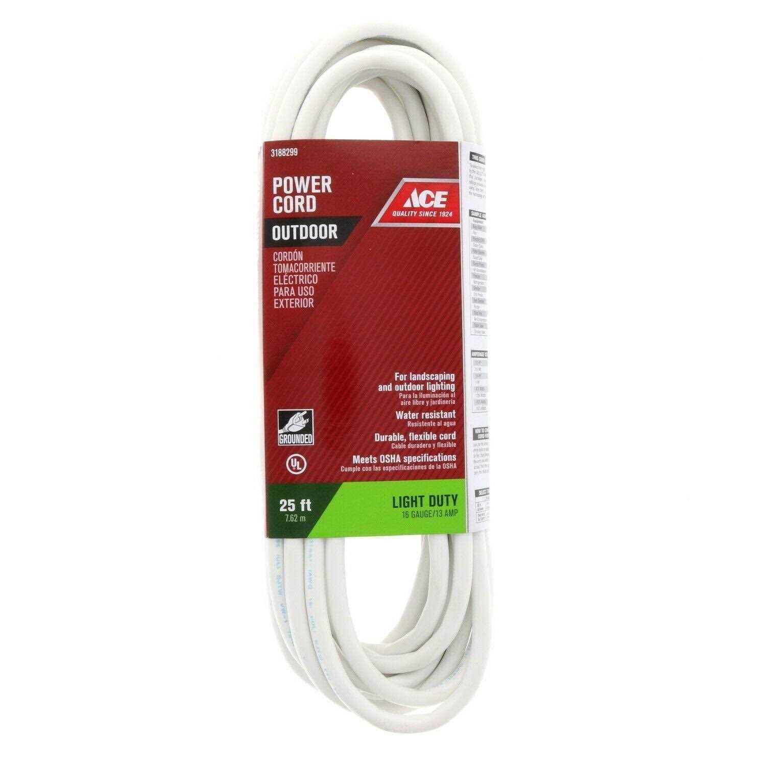 Ace Hardware 25′ 16/3 White Extension Cord - Cheap Fitting