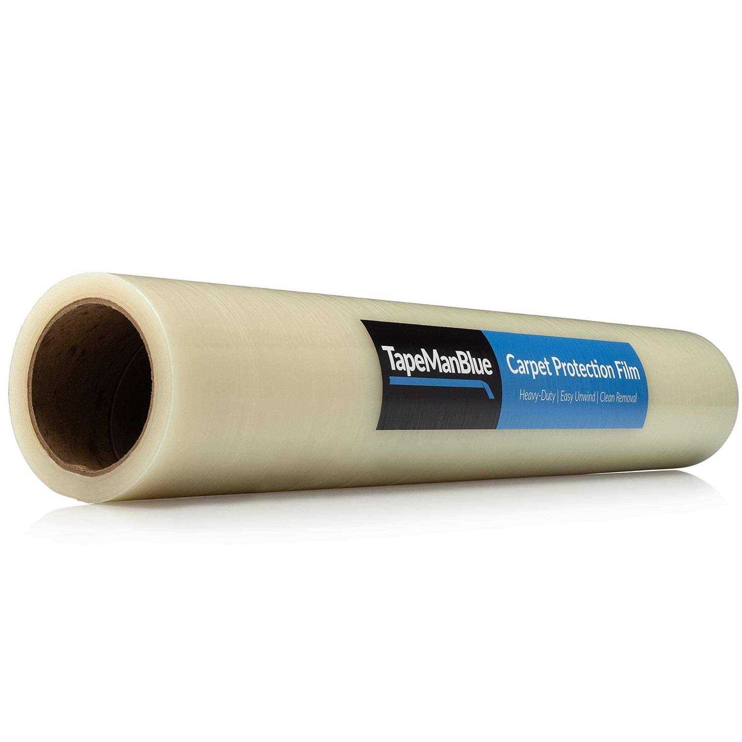 TapeManBlue Carpet Protection Film 200′ Roll. Made in The USA! Easy Unwind, Clean Removal and Durable Carpet Protector - Cheap Fitting