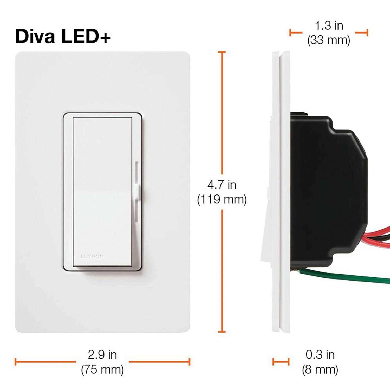 Lutron DVCL-153P-BR 3-Way/Single-Pole CFL/LED Diva Dimmer - Cheap Fitting