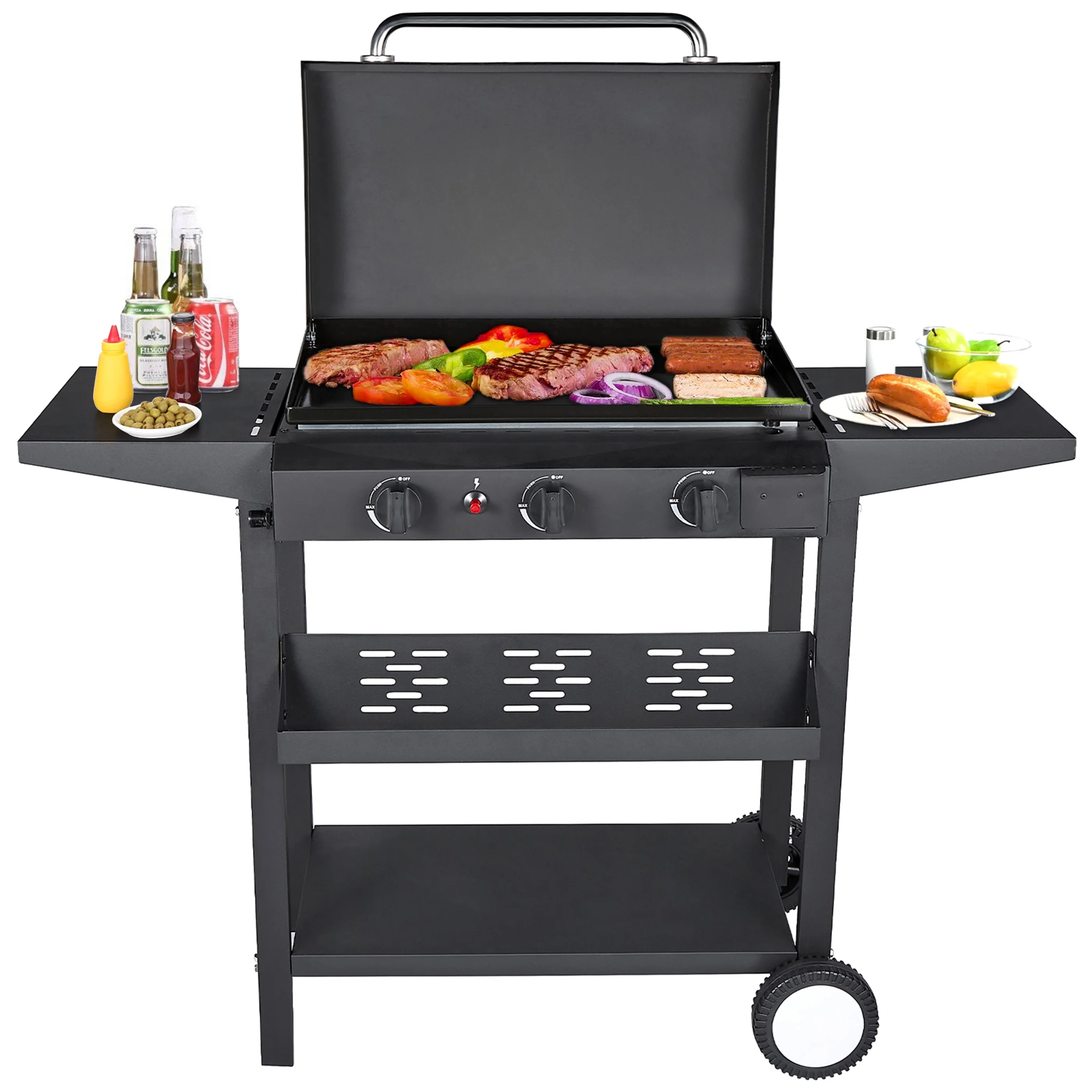 SUGIFT 3 Burner BBQ Propane Gas Grill, Stainless Steel 32,700 BTU Patio Garden Barbecue Grill, Black - Cheap Fitting
