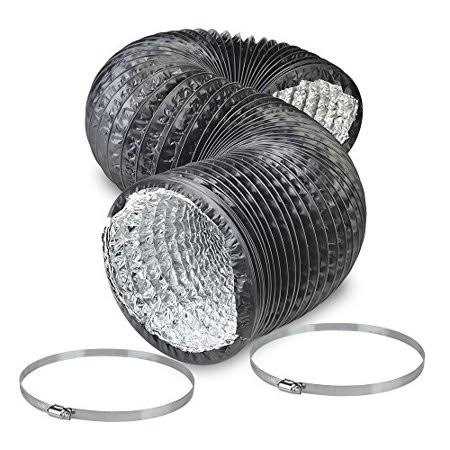 TerraBloom 10 Air Duct 8 FT Long Black Flexible Ducting with 2 Clamps - Cheap Fitting