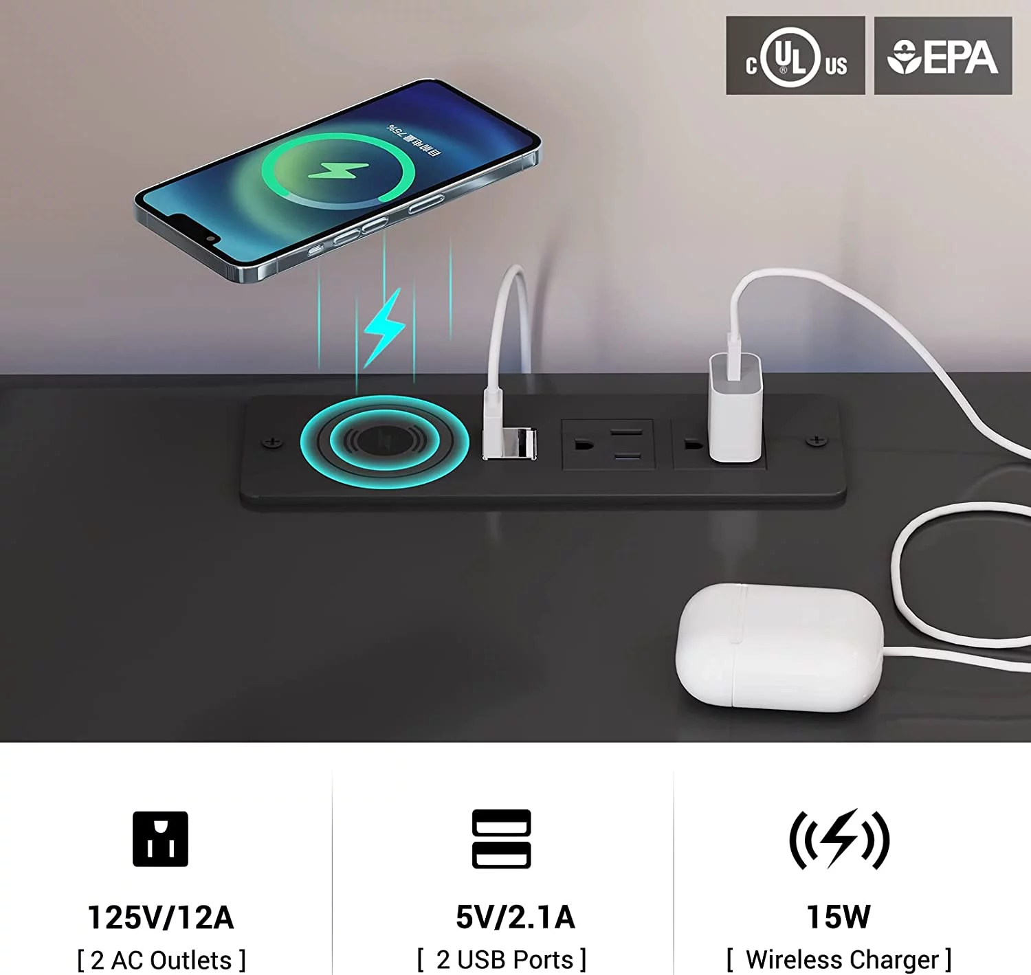 Aunfebrco Set of 2 Black LED Nightstand with Wireless Charging Station & 2 Drawers, Modern End Side Table Bedside Table for Bedroom - Cheap Fitting