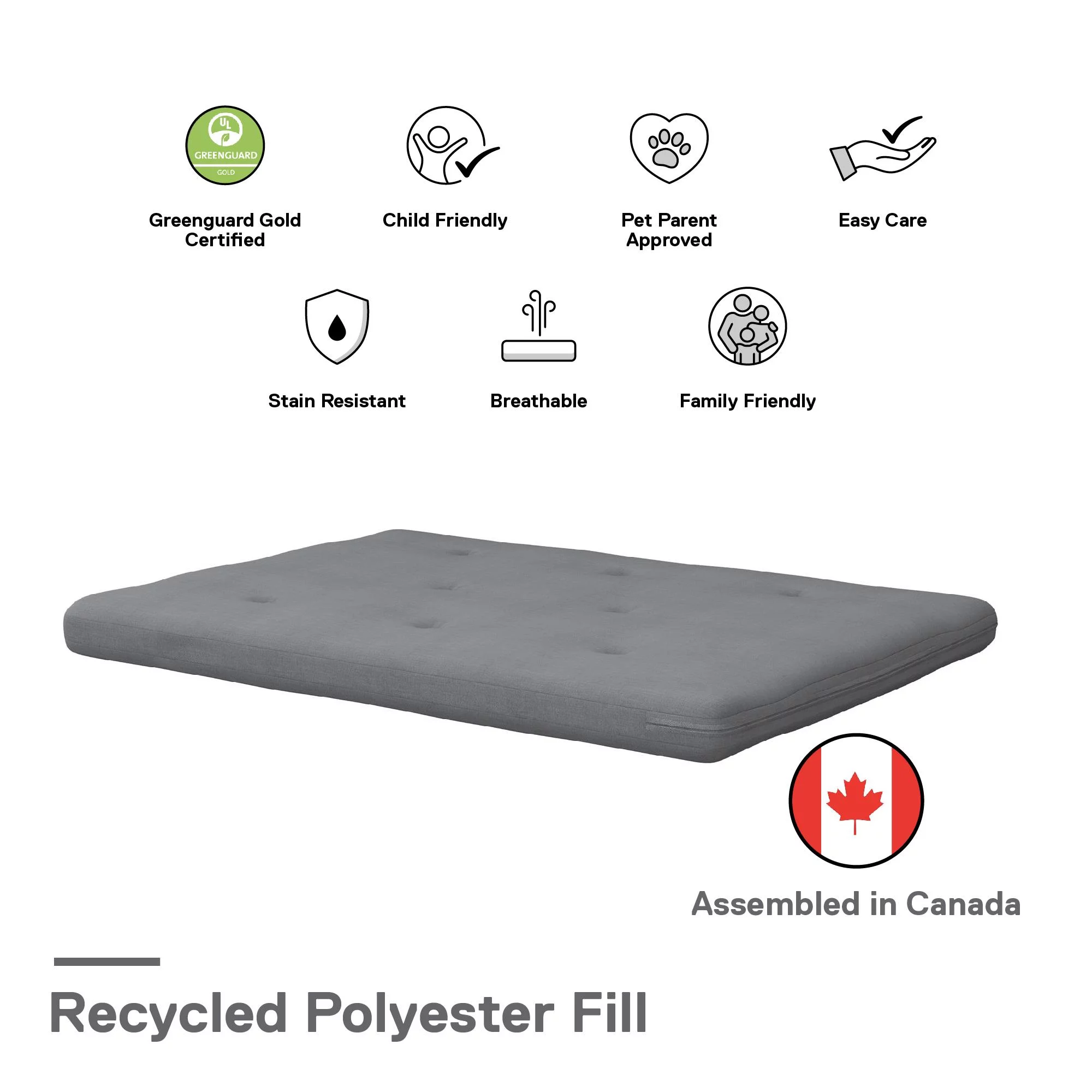 Caddie 6-Inch Futon Mattress with Tufted Cover and Recycled Polyester Fill, Full, Light Gray Linen - Cheap Fitting