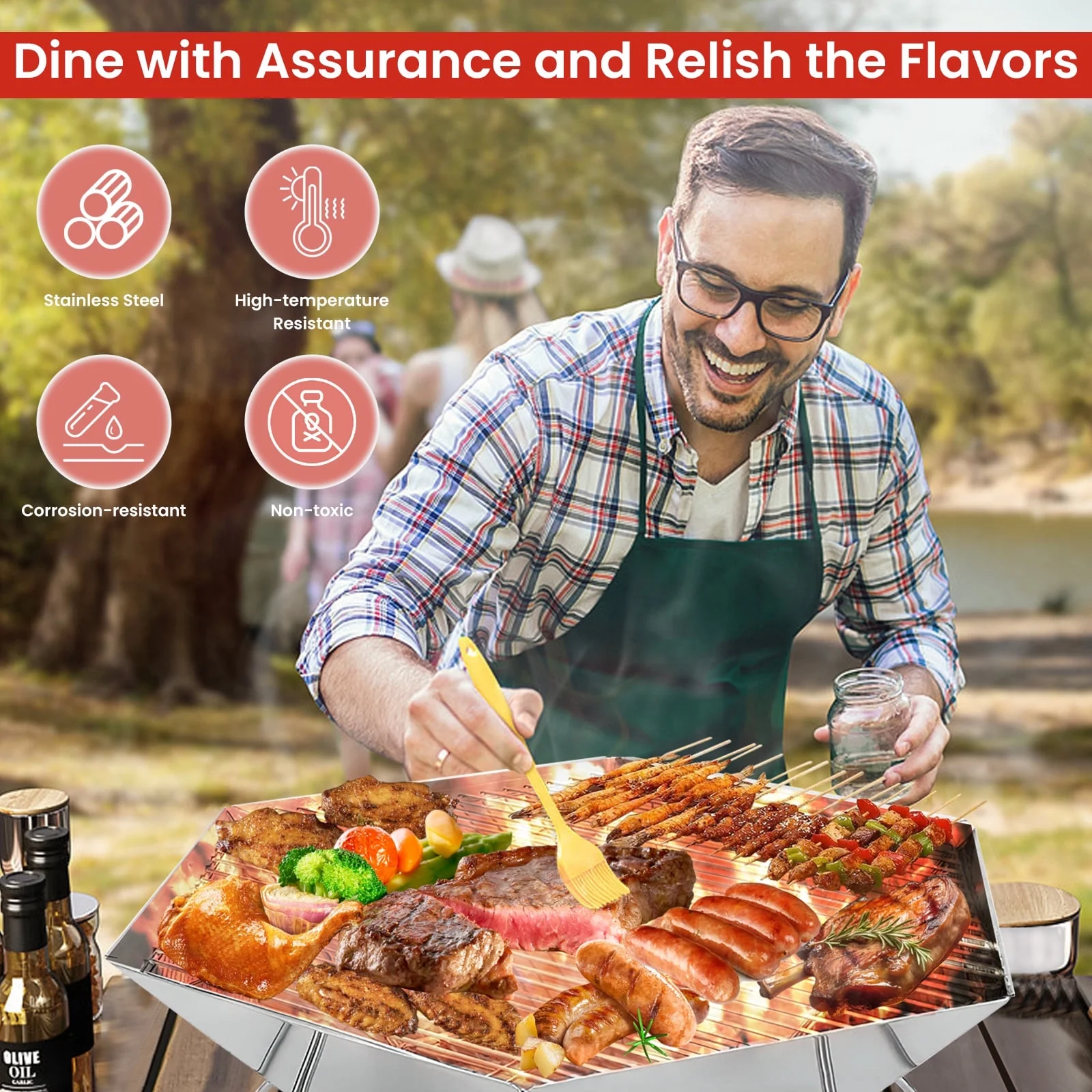 WYRAVIO Portable Charcoal Grill, Lightweight Foldable Barbecue Grill for Cooking Camping Hiking Picnic Party, Silver - Cheap Fitting