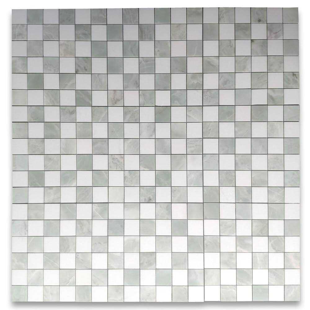 Marble Online 2×2 Checkerboard Thassos White Green Jade Marble Mosaic Tile - Cheap Fitting