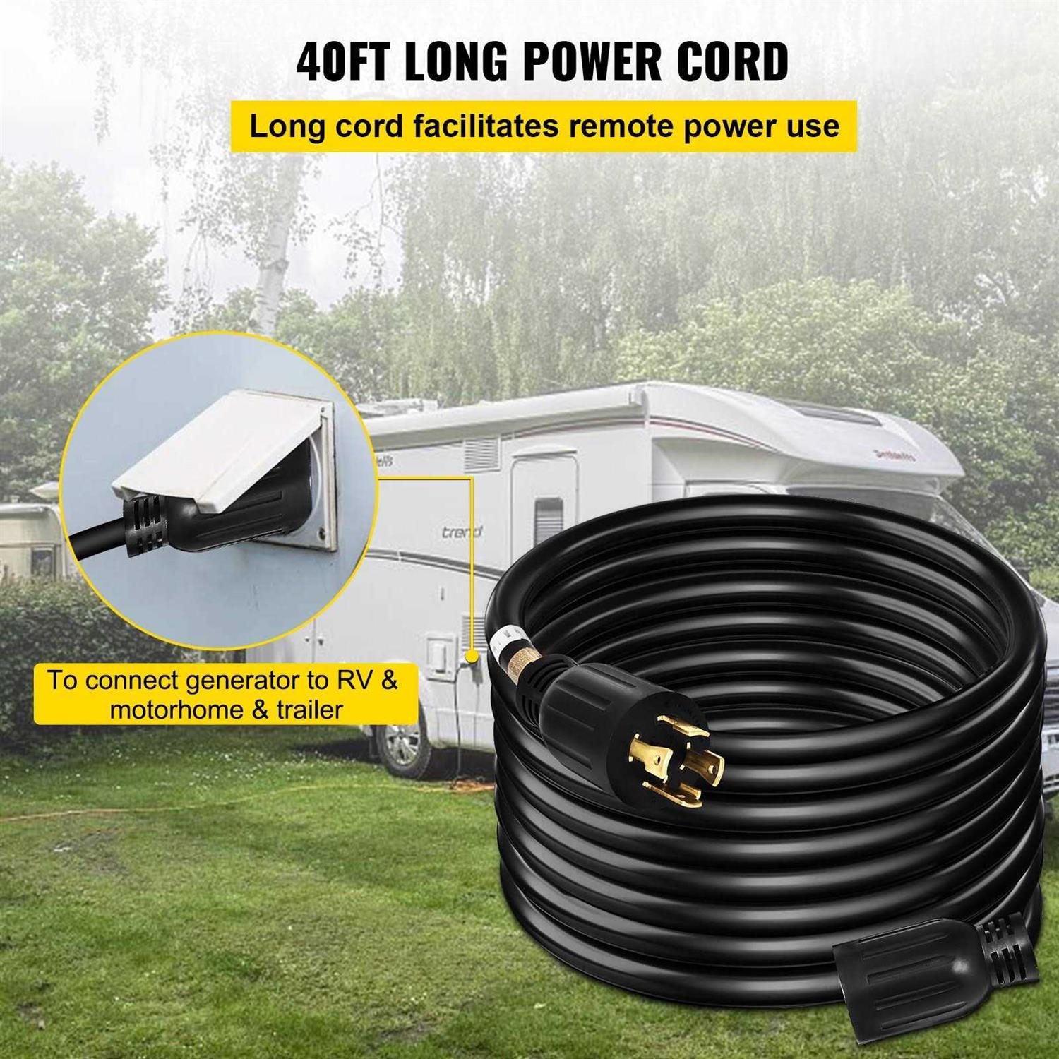VEVOR 40Ft 30 Amp Generator Extension Cord 4 Wire 10 Gauge Generator Cord 125V 250V Generator Power Cord Twist Lock Connectors - Cheap Fitting