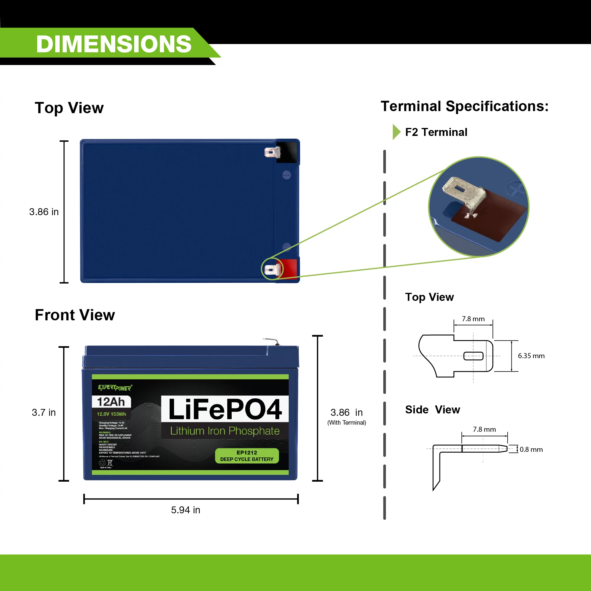 ExpertPower 12V 12Ah Lithium LiFePO4 Deep Cycle Rechargeable Battery | 2500-7000 Life Cycles & 10-Year Lifetime | Built-in BMS - Cheap Fitting