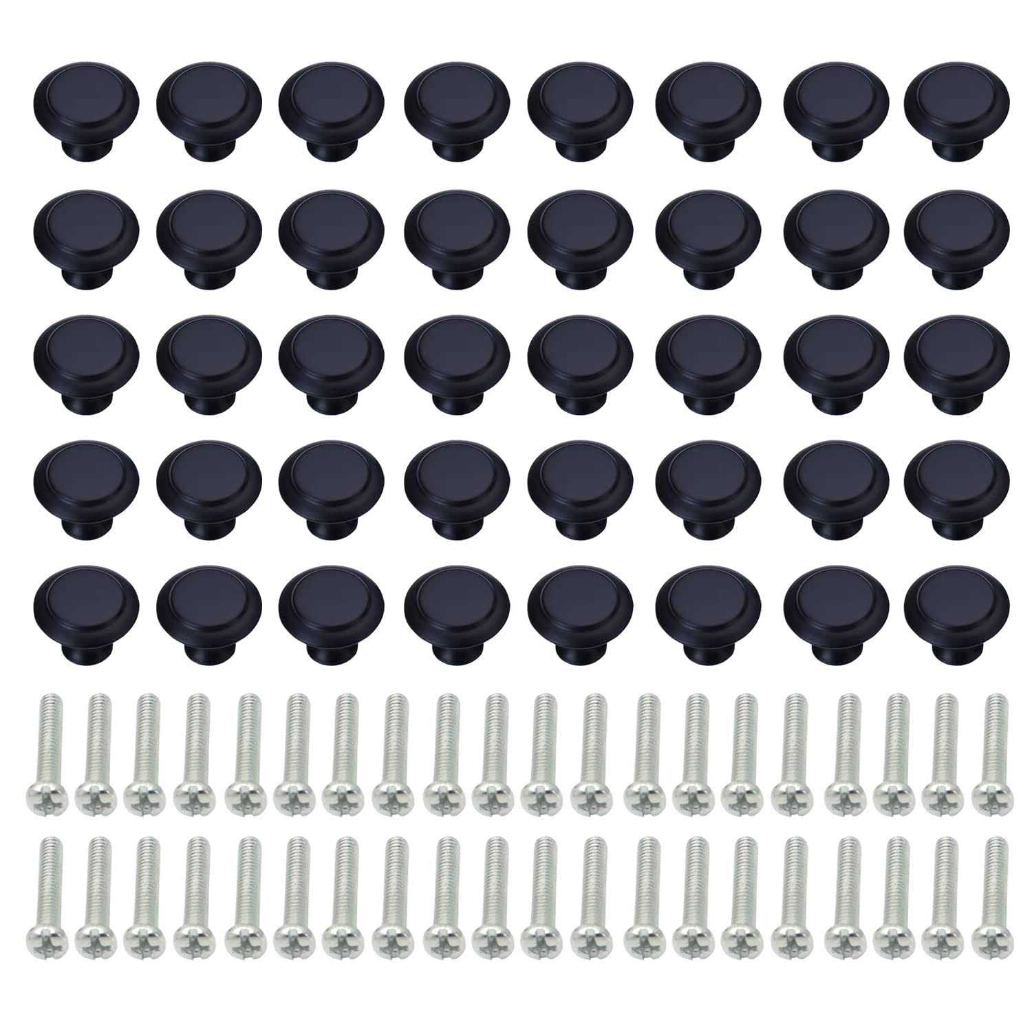 Gobericher 40 Pieces Black Round Kitchen Cabinet Knobs Dresser Knobs Drawer Knobs Drawer Pulls Door Knobs Dresser Handles Cabinet Hardware Cupboard Handles - Cheap Fitting