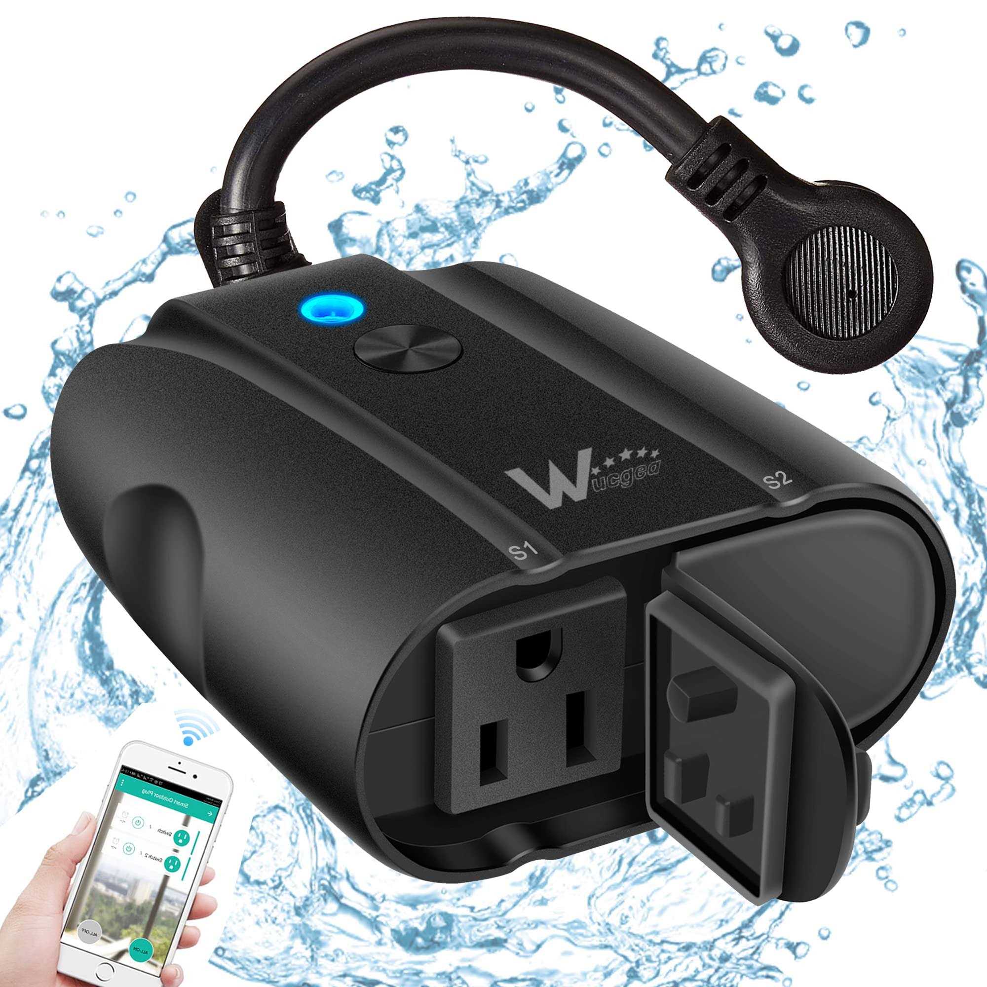 Outdoor Smart Plug Compatible with Alexa WiFi Outlet with 2 Sockets,Google Home,Wireless Remote Control/Timer by Smartphone,IP44 Weatherproof - Cheap Fitting