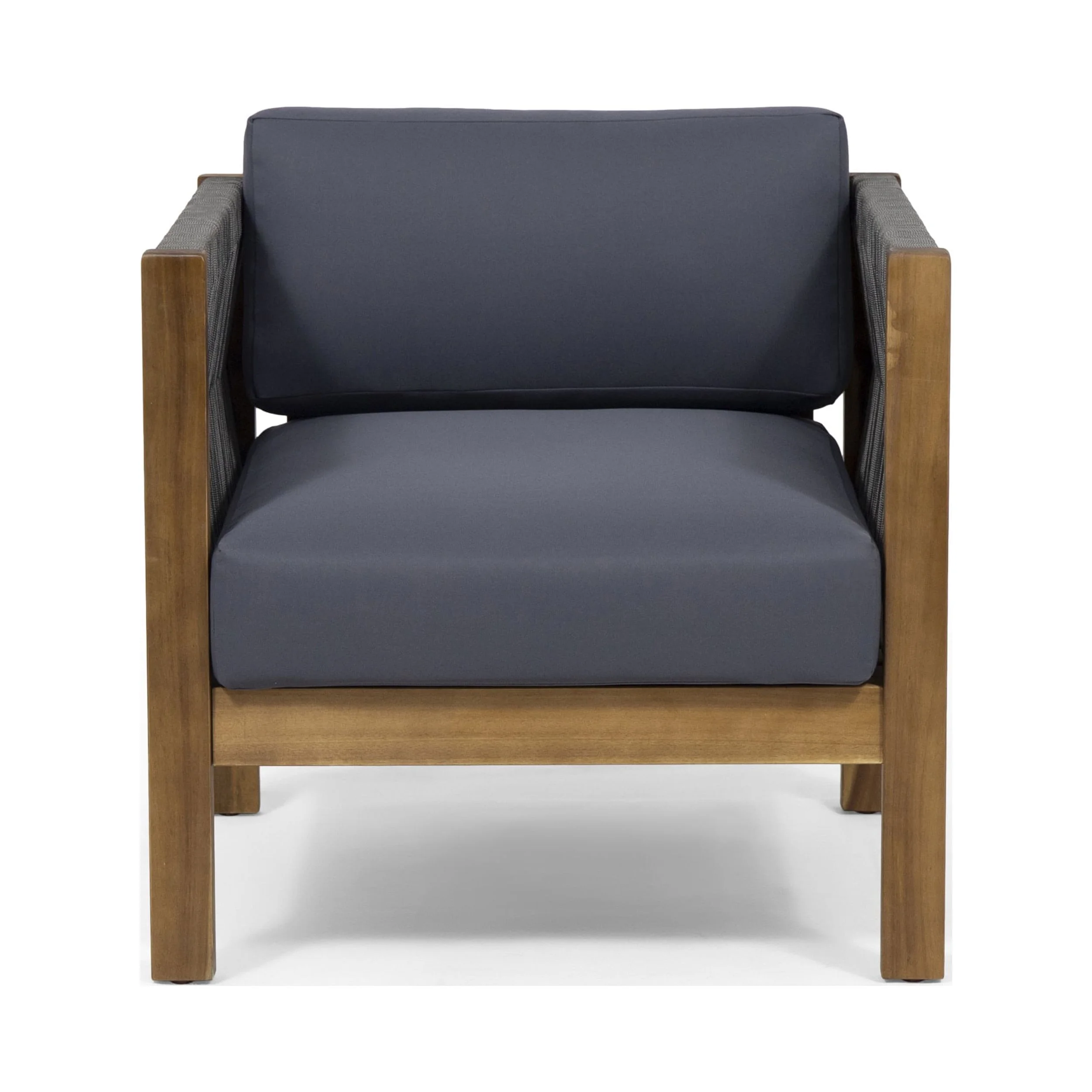 Carrie Acacia Wood and Rope Outdoor Club Chair, Teak, Gray, Dark Gray - Cheap Fitting