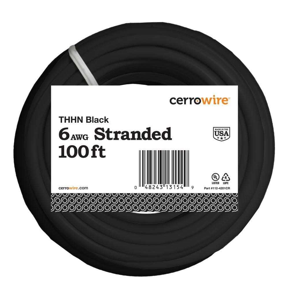 Cerrowire 100 ft. 6 Gauge Black Stranded Copper Thhn Wire - Cheap Fitting