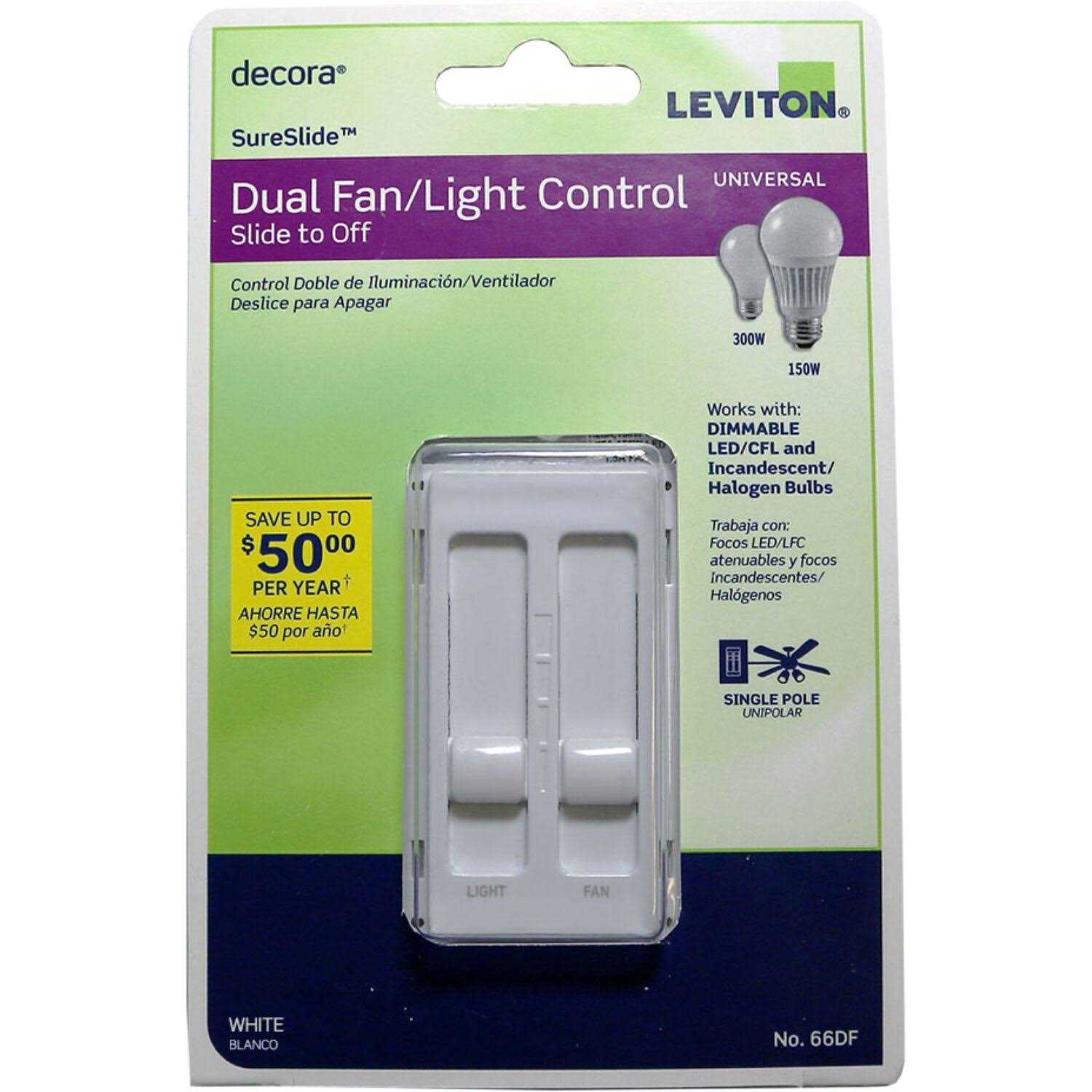 Leviton Decora SureSlide White Fan/LED Dimmer Slide Switch - Cheap Fitting