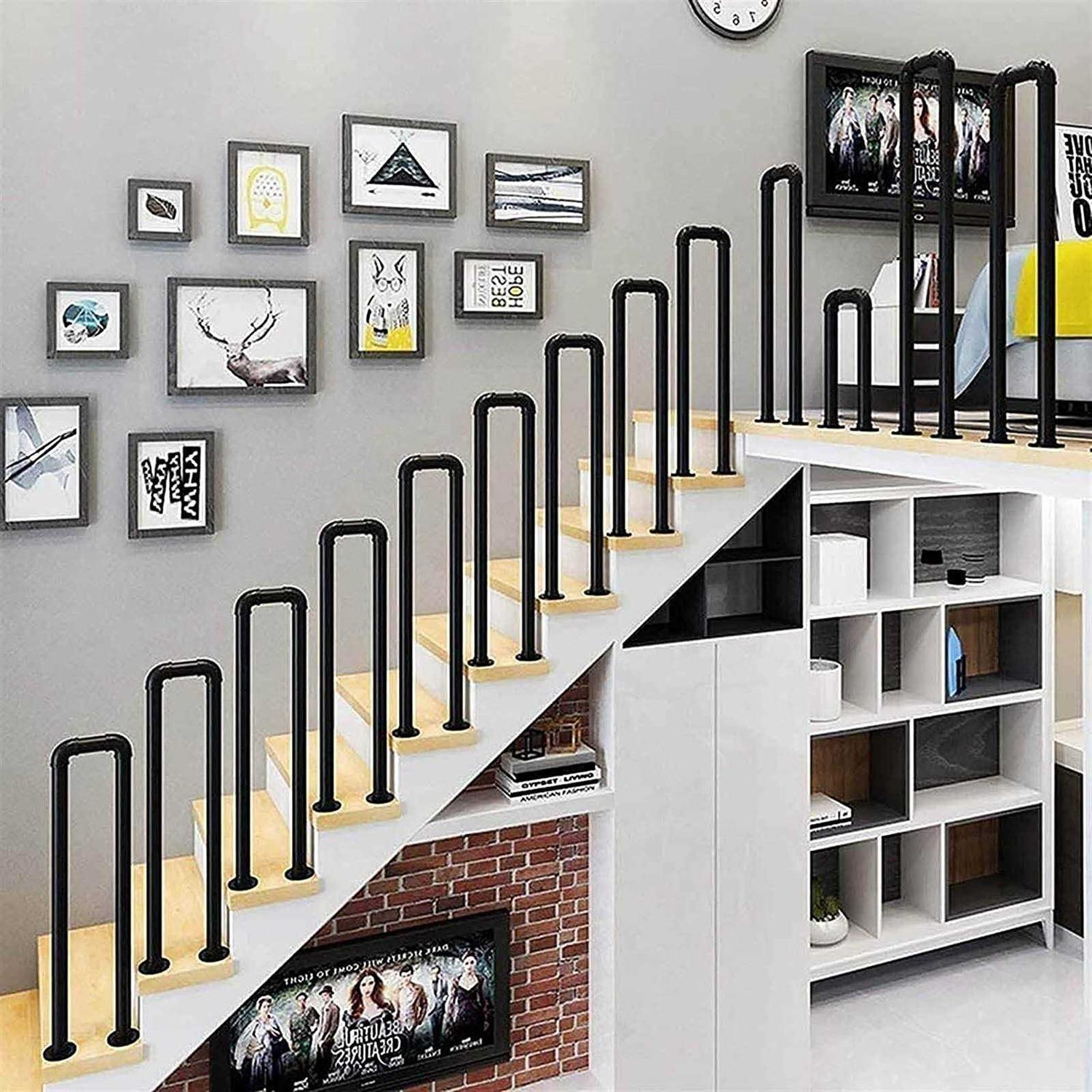 Stair Handrail Matte Black U-Shaped Industrial Wrought Iron Railing Non-Slip Safety for Garden Loft Corridor Villa Hotel Indoor or Outdoor Elderly - Cheap Fitting