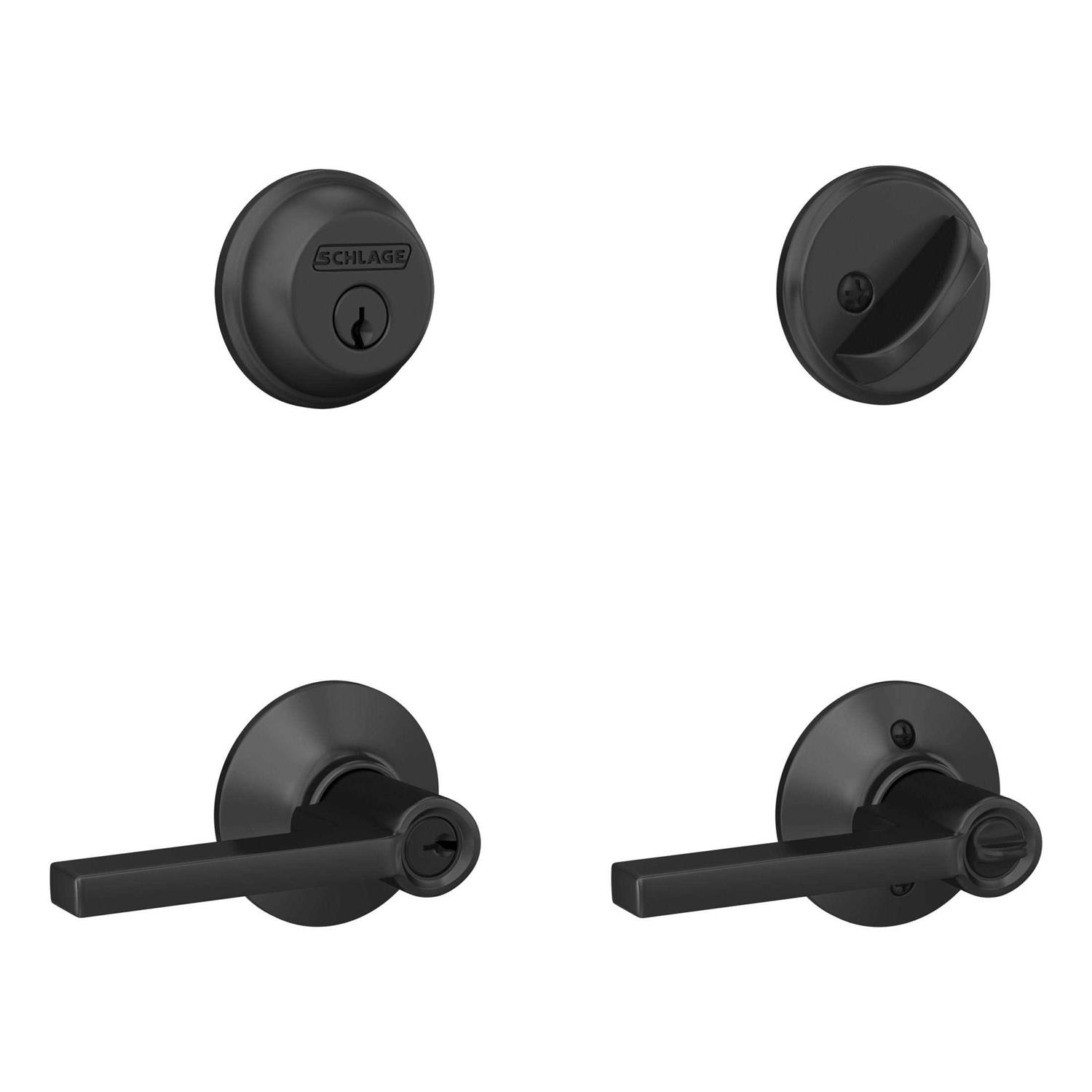 Schlage Matte Black Single Cylinder Deadbolt and Keyed Entry Latitude Lever Combo - Cheap Fitting