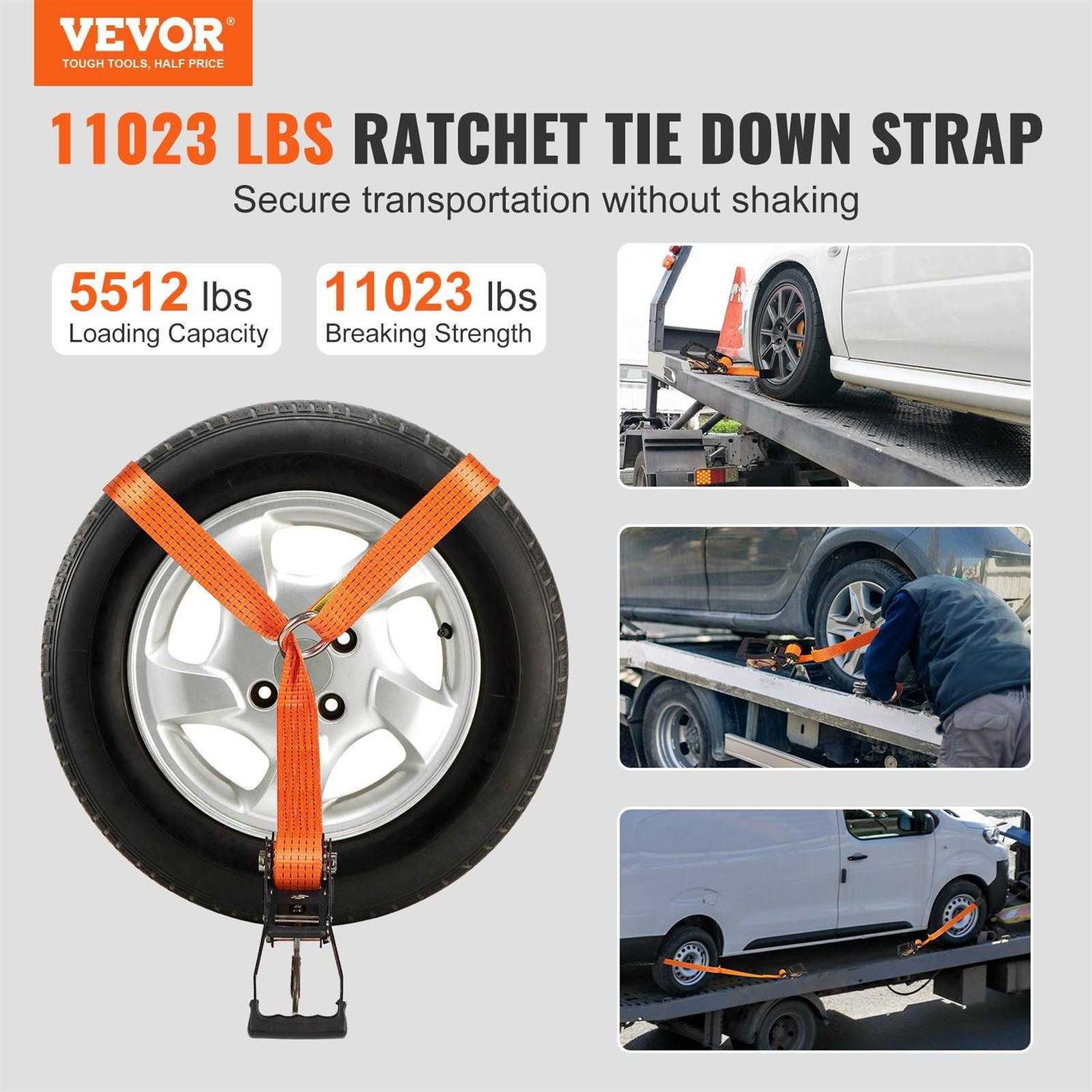 VEVOR Ratchet Tie Down Straps Kit Lasso Style 2 x 120 Tire Straps - Cheap Fitting