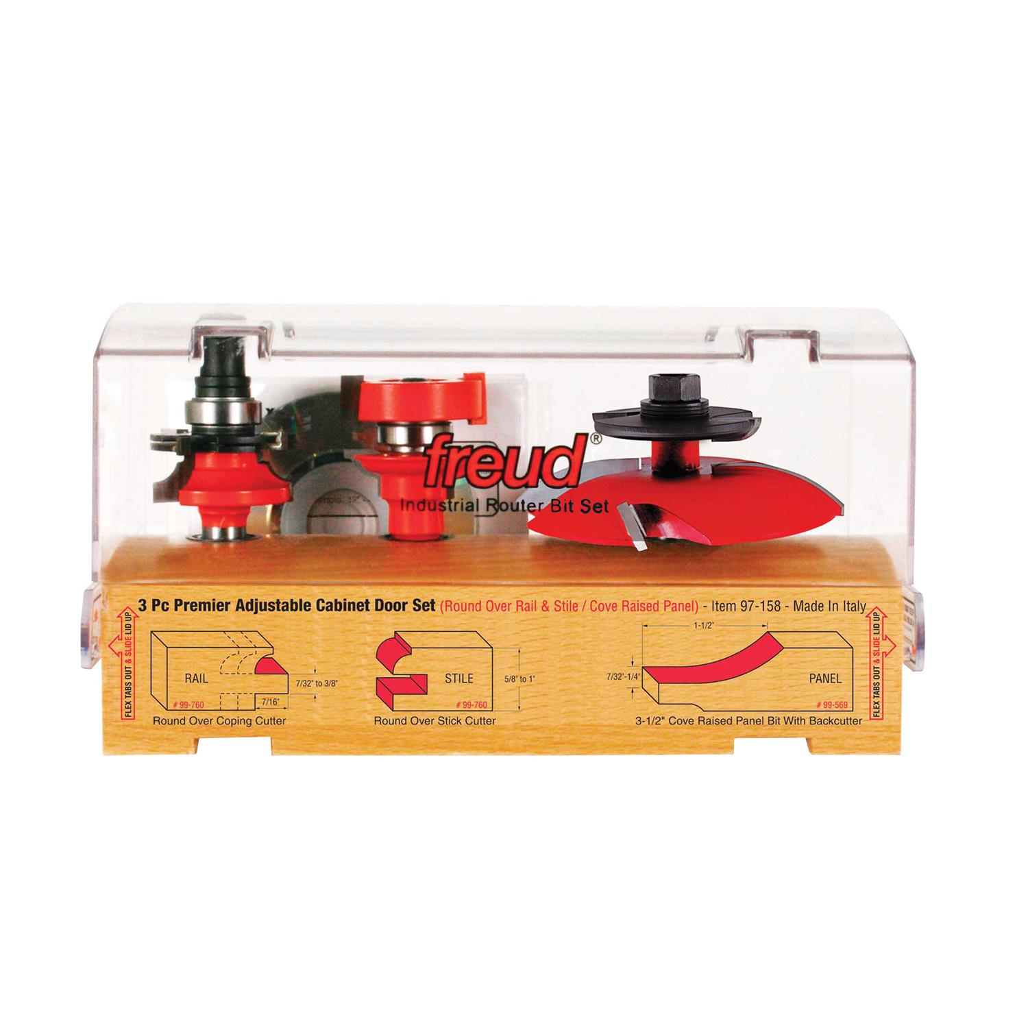 Freud 97-158 3 Piece Premier Adjustable Cabinet Bit Set - Cheap Fitting