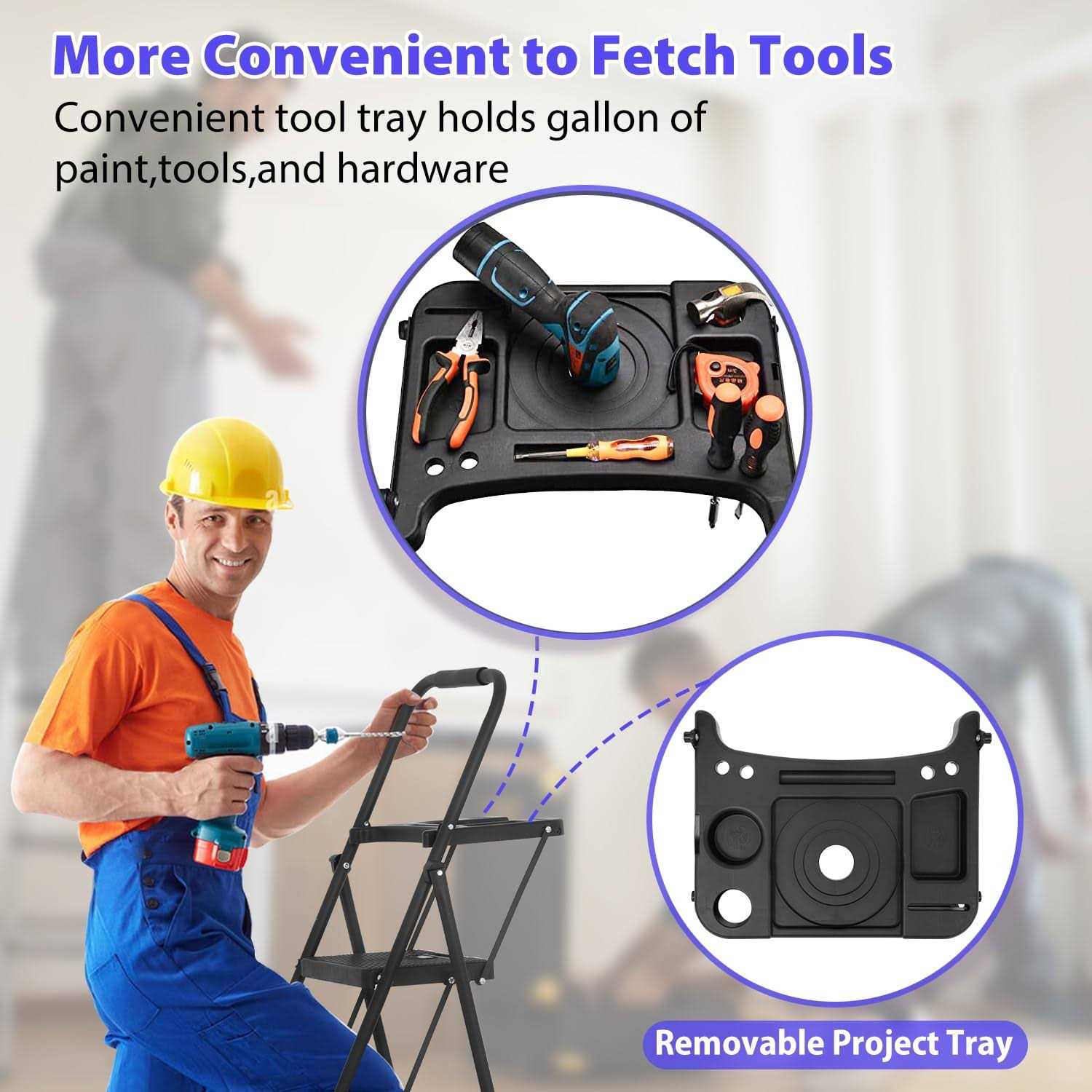 Step Ladder Folding Step Stool with Wide Anti-Slip Pedal - Cheap Fitting