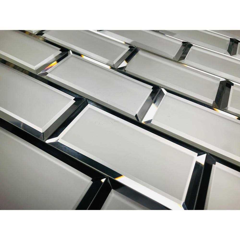 ABOLOS Reflections Frosted Silver Beveled Subway 3 in. x 6 in. Matte Glass Mirror Wall Tile - Cheap Fitting