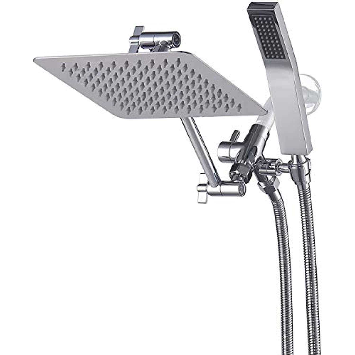 G-promise All Metal 8 Dual Square Shower Head Combo Rain Handheld Wand with 71 Extra Long Flexible Hose - Cheap Fitting