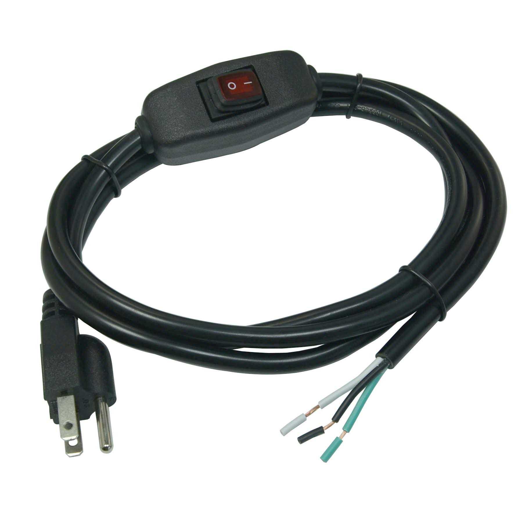 6ft 18 Gauge 3 Prong Heavy Duty Replacement Power Supply Cord Cable with Red Indicator Light Inline Switch - Cheap Fitting