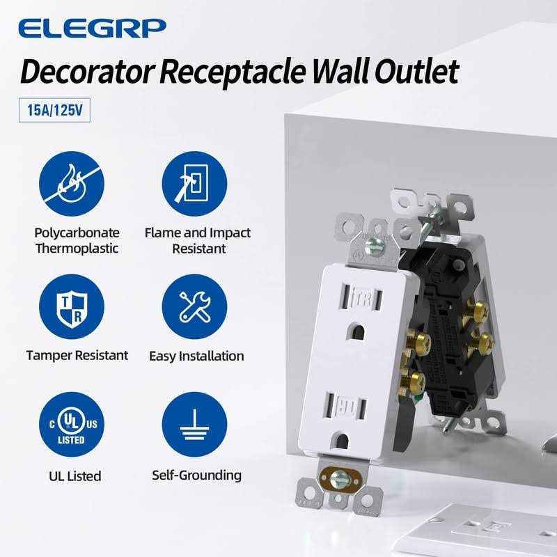 ELEGRP Decorator Wall Receptacle Outlet Tamper Resistant 15 Amp Standard Electrical Wall Outlet - Cheap Fitting