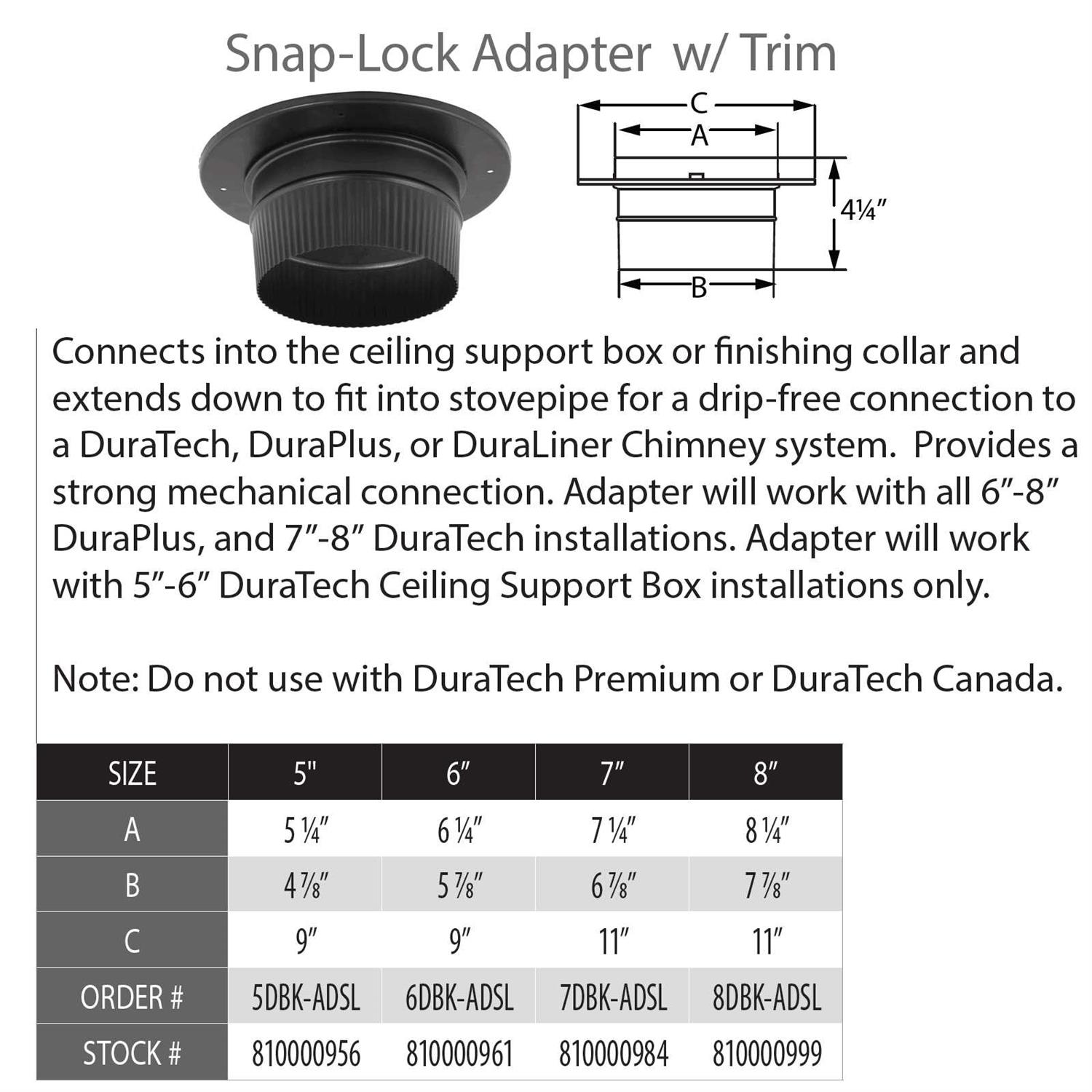 DuraVent DuraBlack Snap-Lock Adapter with Trim 6DBK-ADSL - Cheap Fitting