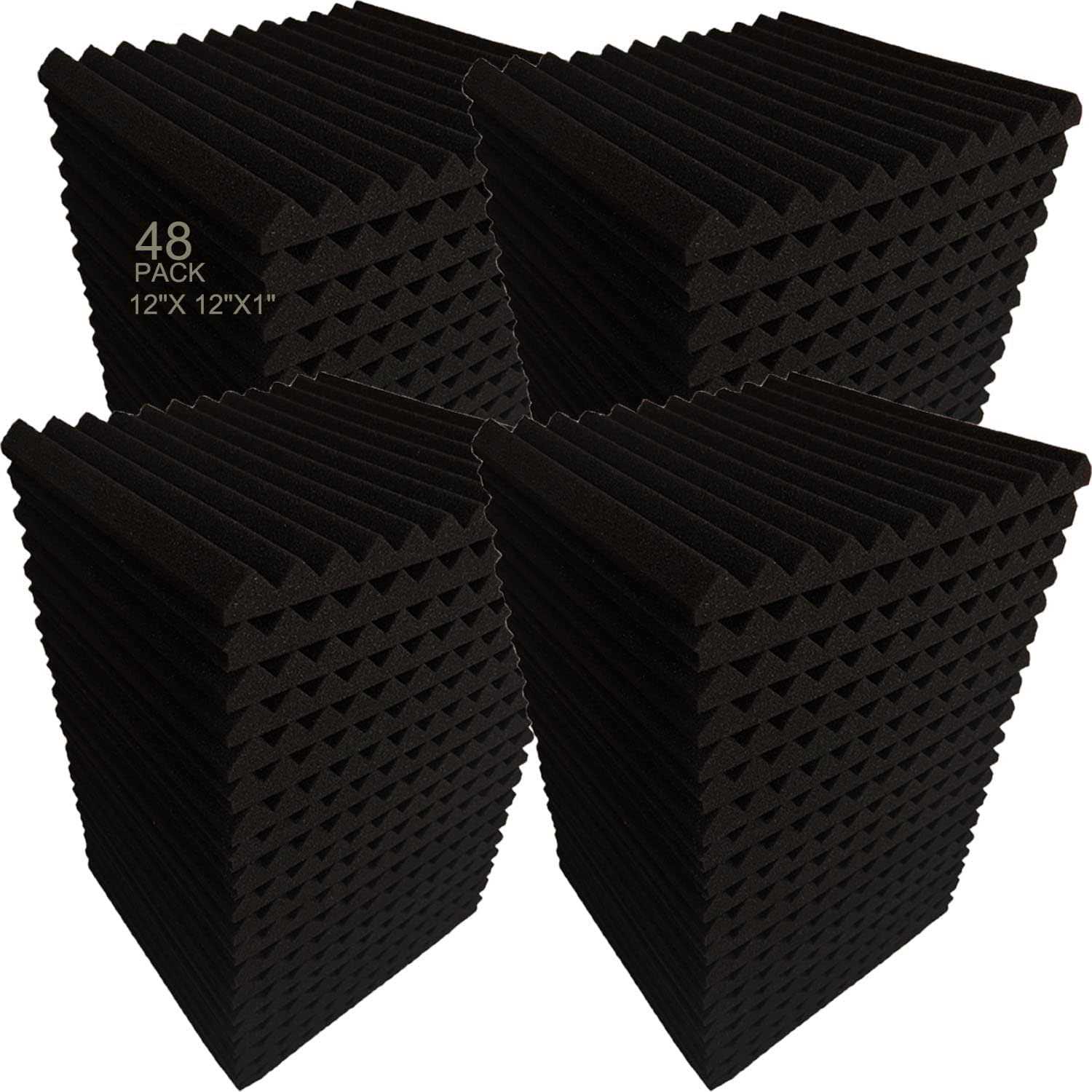 HPKL9999 48 Pack Black 12 X 12 X1 Acoustic Panels Studio Soundproofing Foam Wedge Tiles - Cheap Fitting
