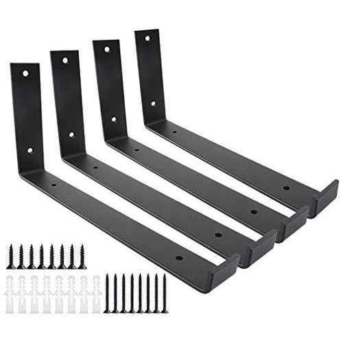 WINKER Shelf Brackets 12 Inch 4pcs Heavy Duty Frosted Black Wall Bracket with Lip for Floating Shelves Rustic Iron Metal Shelf Bracket for Diy Open - Cheap Fitting
