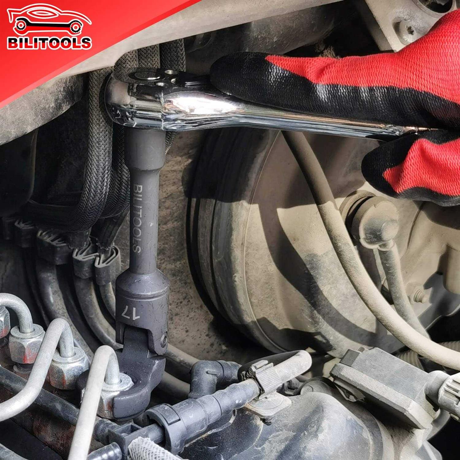 BILITOOLS Long Flex Head Crows Foot Line Wrench Set 3/8 Drive Injector Fuel Line Crowfoot Flare Nut Socket Wrench Metric 12-19 mm - Cheap Fitting