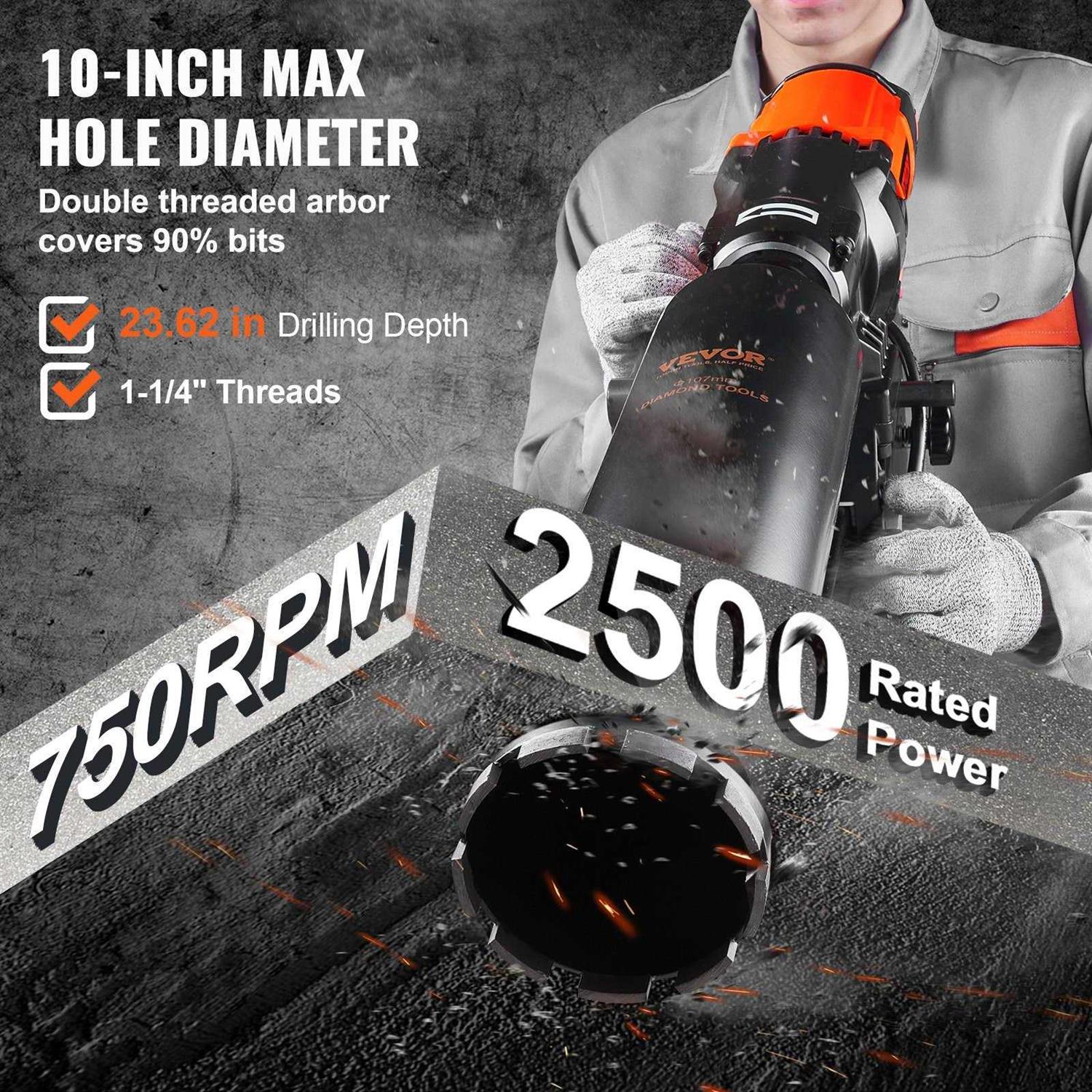 VEVOR Diamond Core Drilling Machine 10in Wet Concrete Core Drill Rig with Stand Wheels - Cheap Fitting