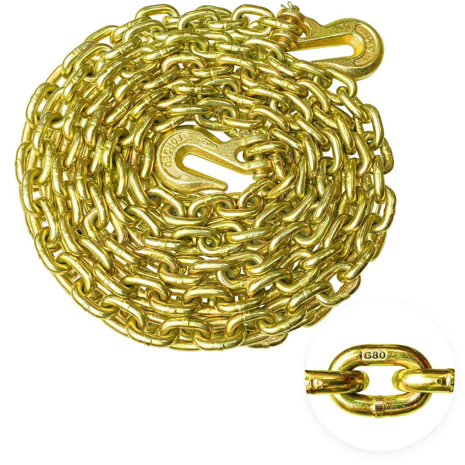 YATOINTO G80 Binder/Safety Chain 5/16 Inch x 10 Foot Transport Binder Chain with Clevis Grab Hooks 4,900 lbs Safe Working Load Logging Chain - Cheap Fitting